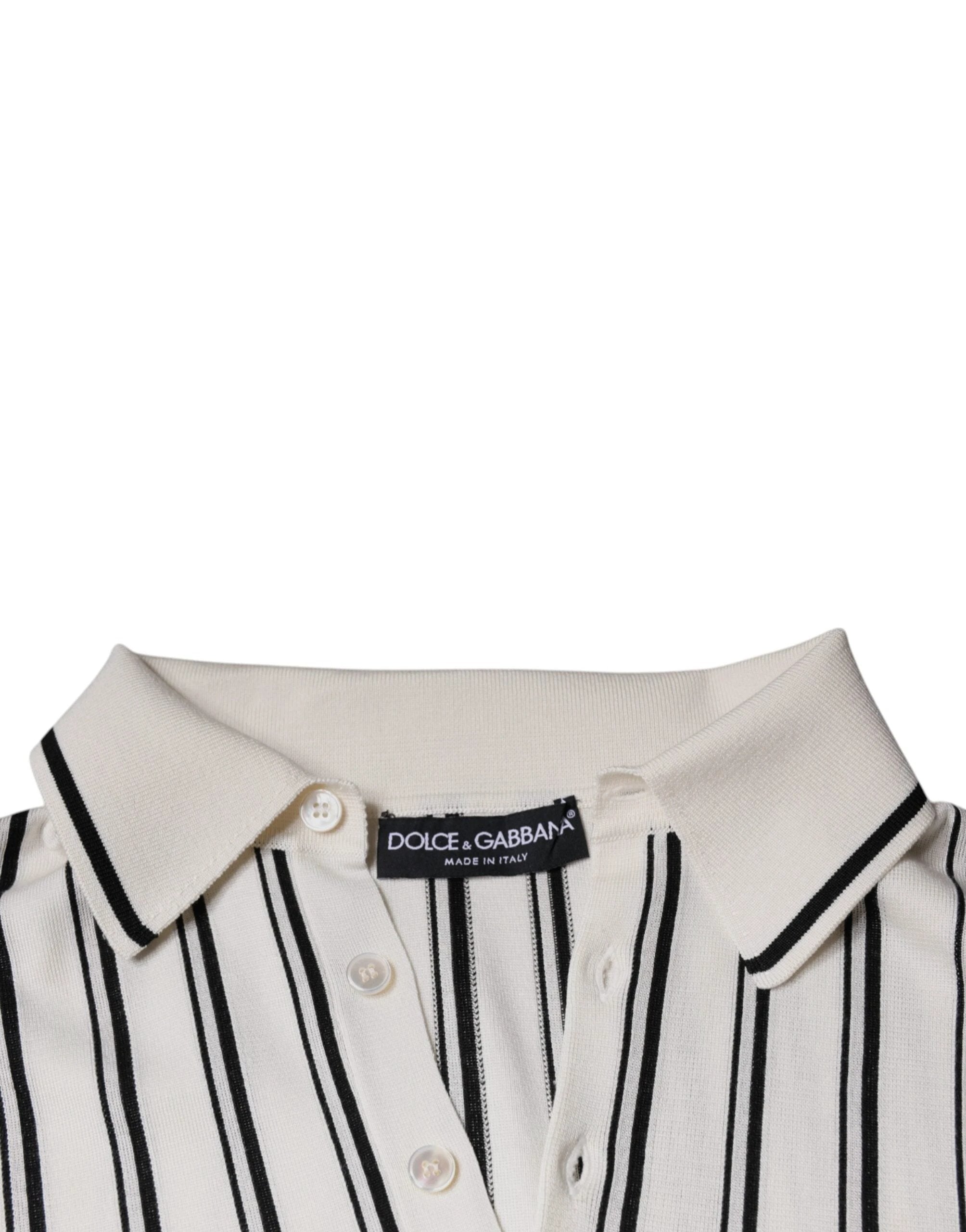 Dolce & Gabbana White Black Stripe Polo Short Sleeve T-shirt by Dolce & Gabbana