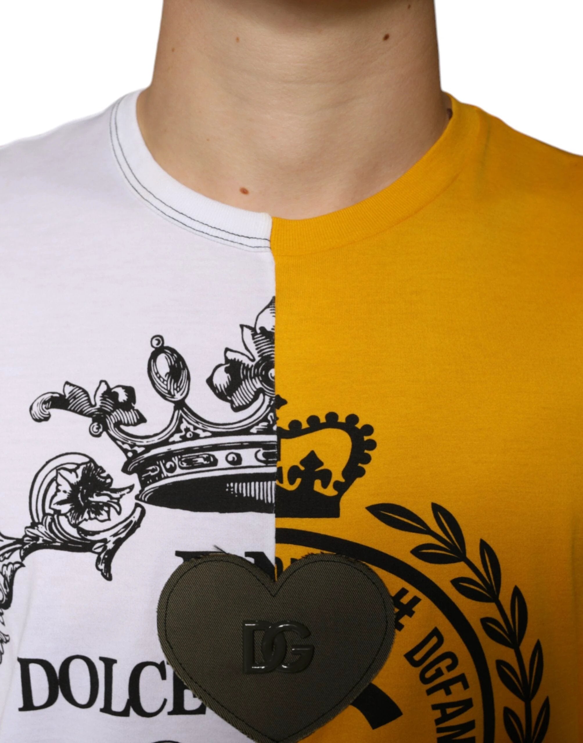 Dolce & Gabbana White Yellow Logo Print Short Sleeve T-shirt by Dolce & Gabbana