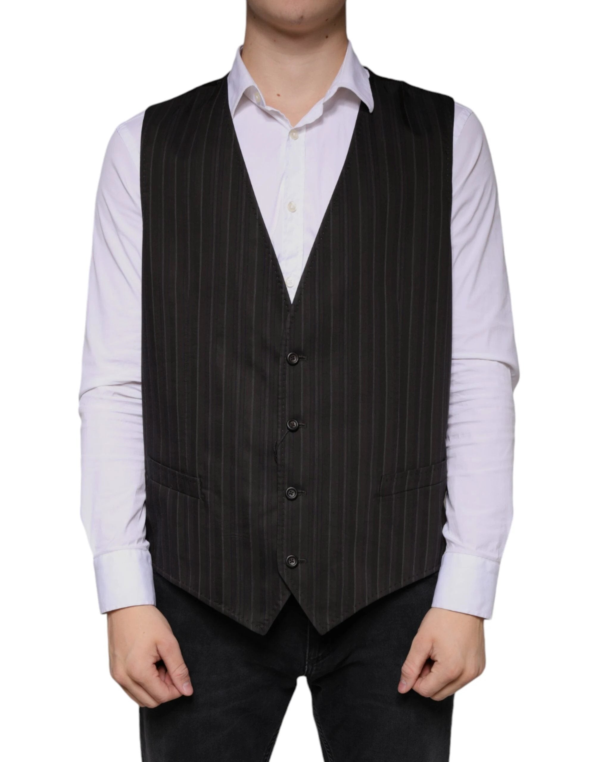 Dolce & Gabbana Black Cotton Waistcoat Dress Formal Vest by Dolce & Gabbana