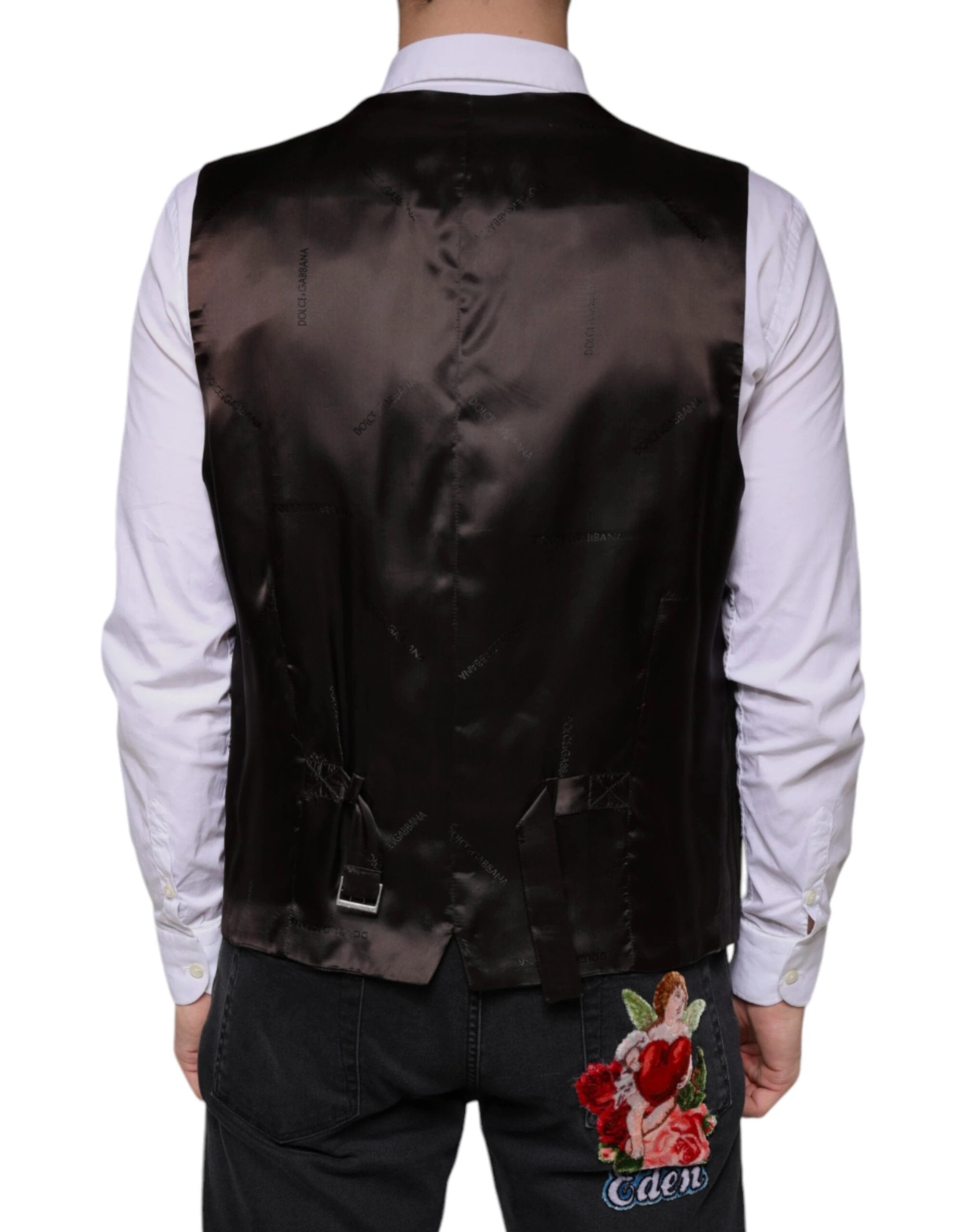 Dolce & Gabbana Black Cotton Waistcoat Dress Formal Vest by Dolce & Gabbana