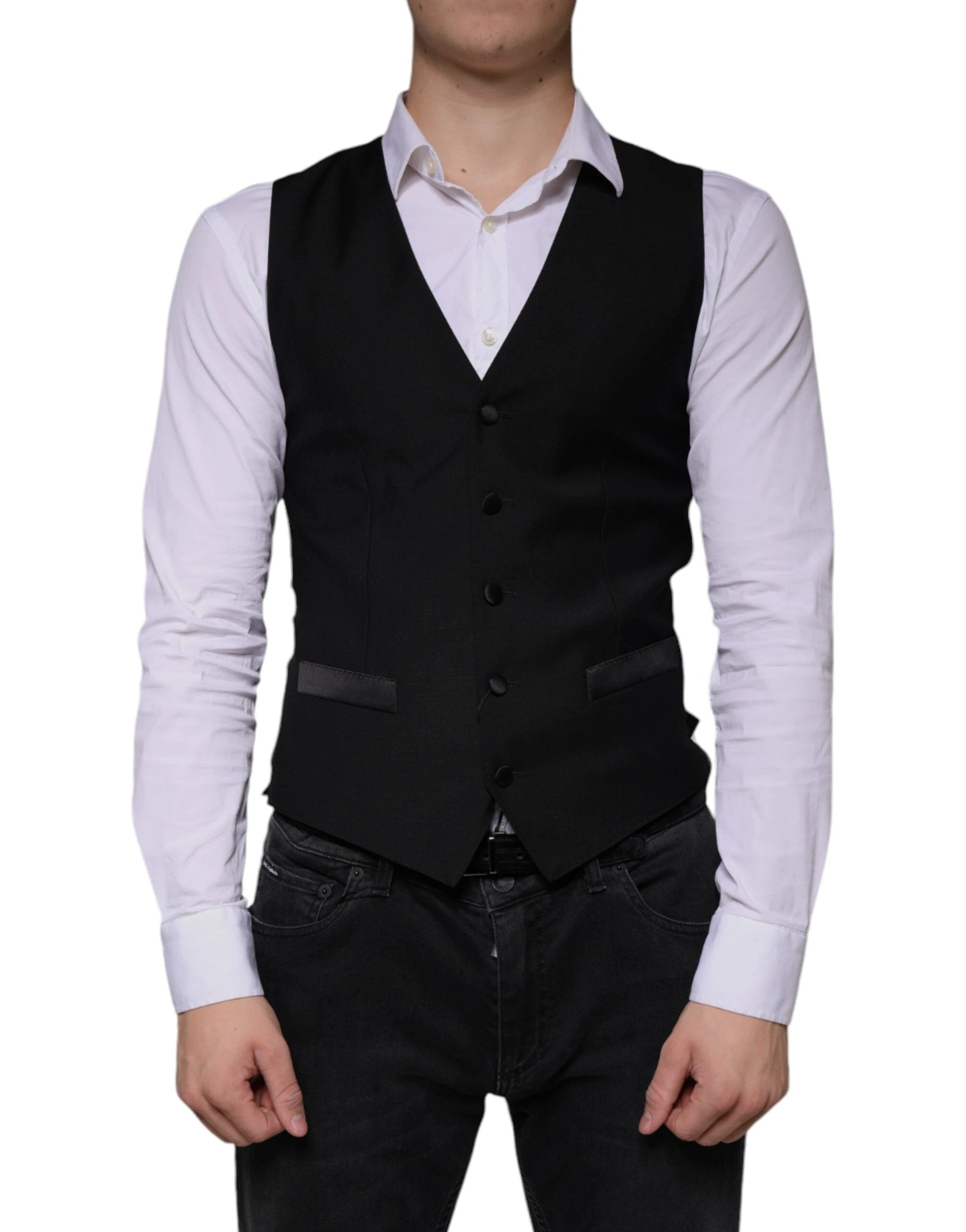 Dolce & Gabbana Black Wool Waistcoat Dress Formal Vest by Dolce & Gabbana