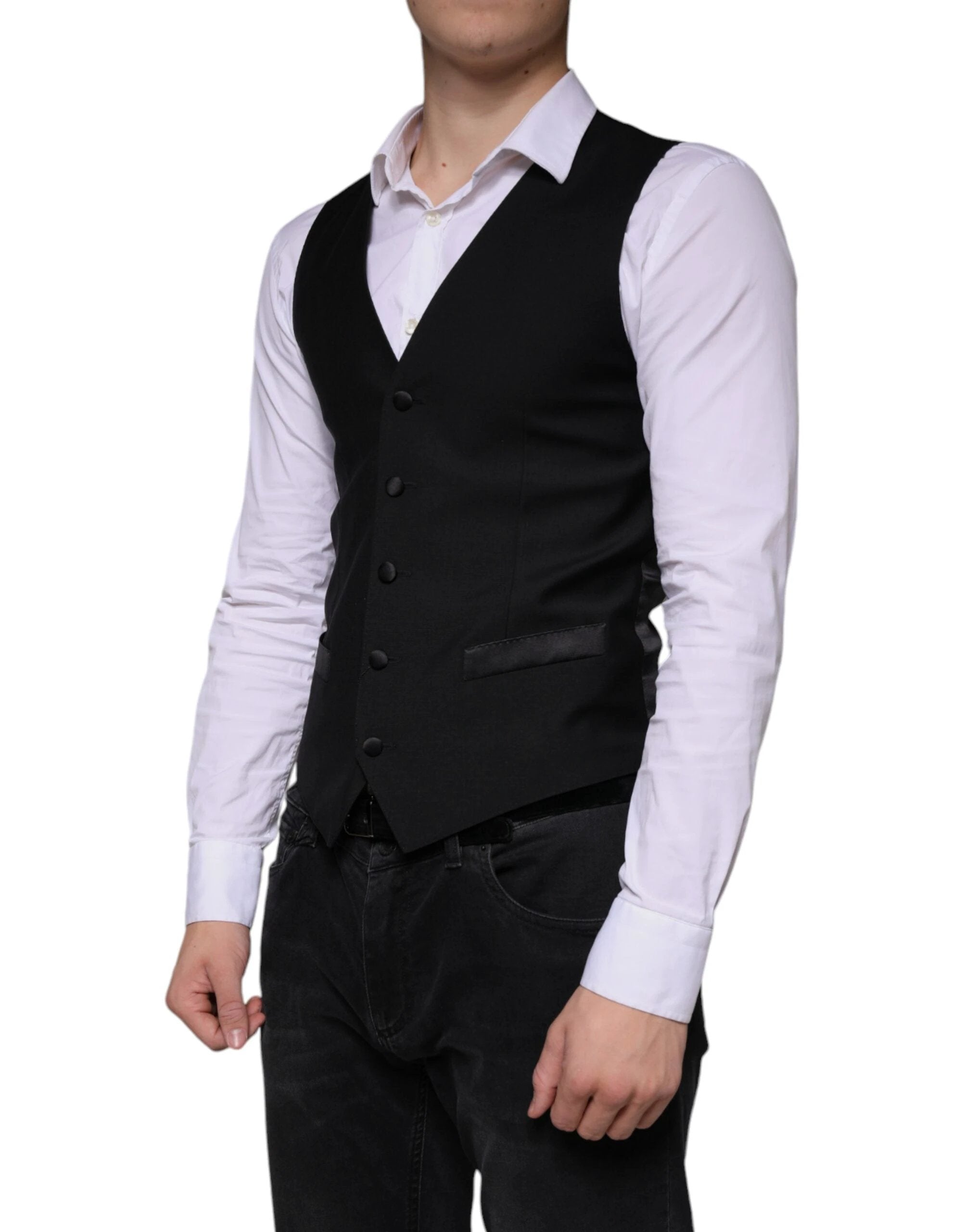 Dolce & Gabbana Black Wool Waistcoat Dress Formal Vest by Dolce & Gabbana