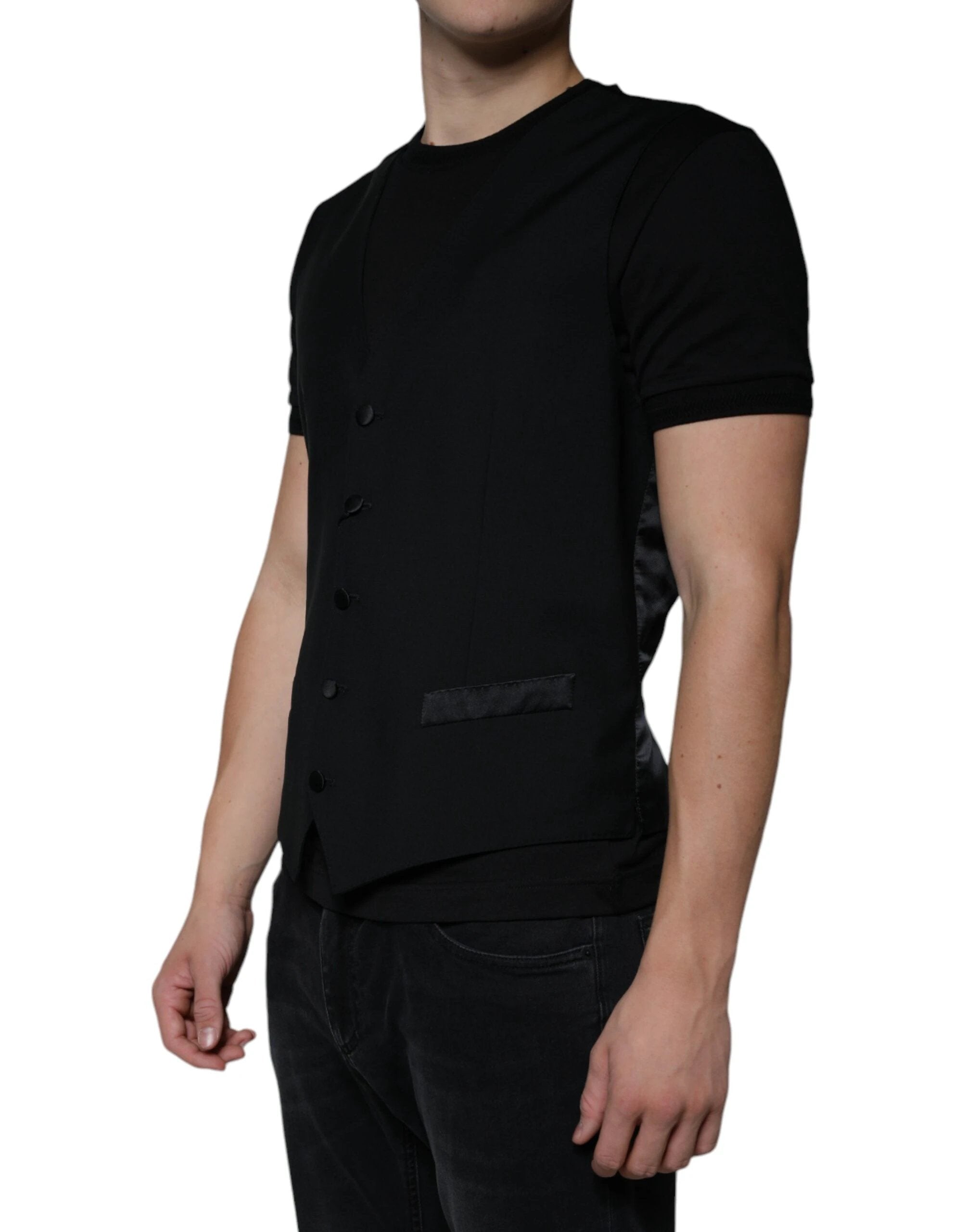 Dolce & Gabbana Black Wool Formal Dress Men Waistcoat Vest by Dolce & Gabbana