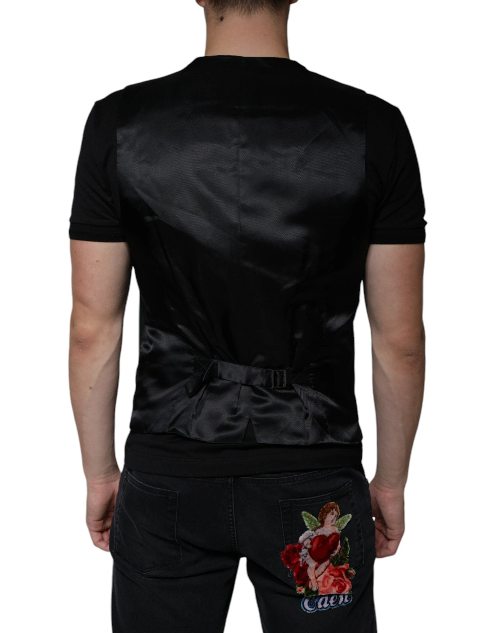 Dolce & Gabbana Black Wool Formal Dress Men Waistcoat Vest by Dolce & Gabbana