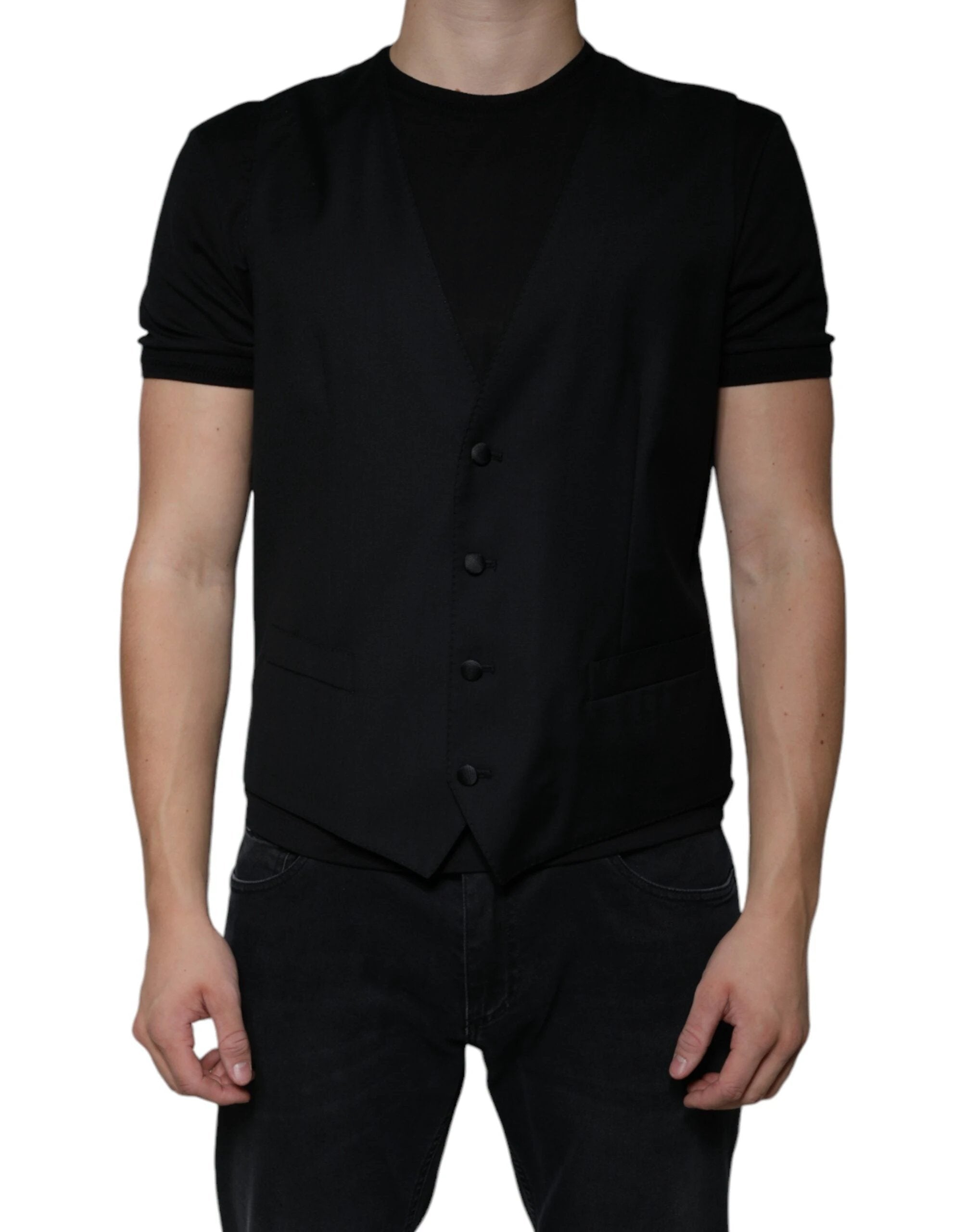 Dolce & Gabbana Black Wool Waistcoat Dress Formal Vest by Dolce & Gabbana