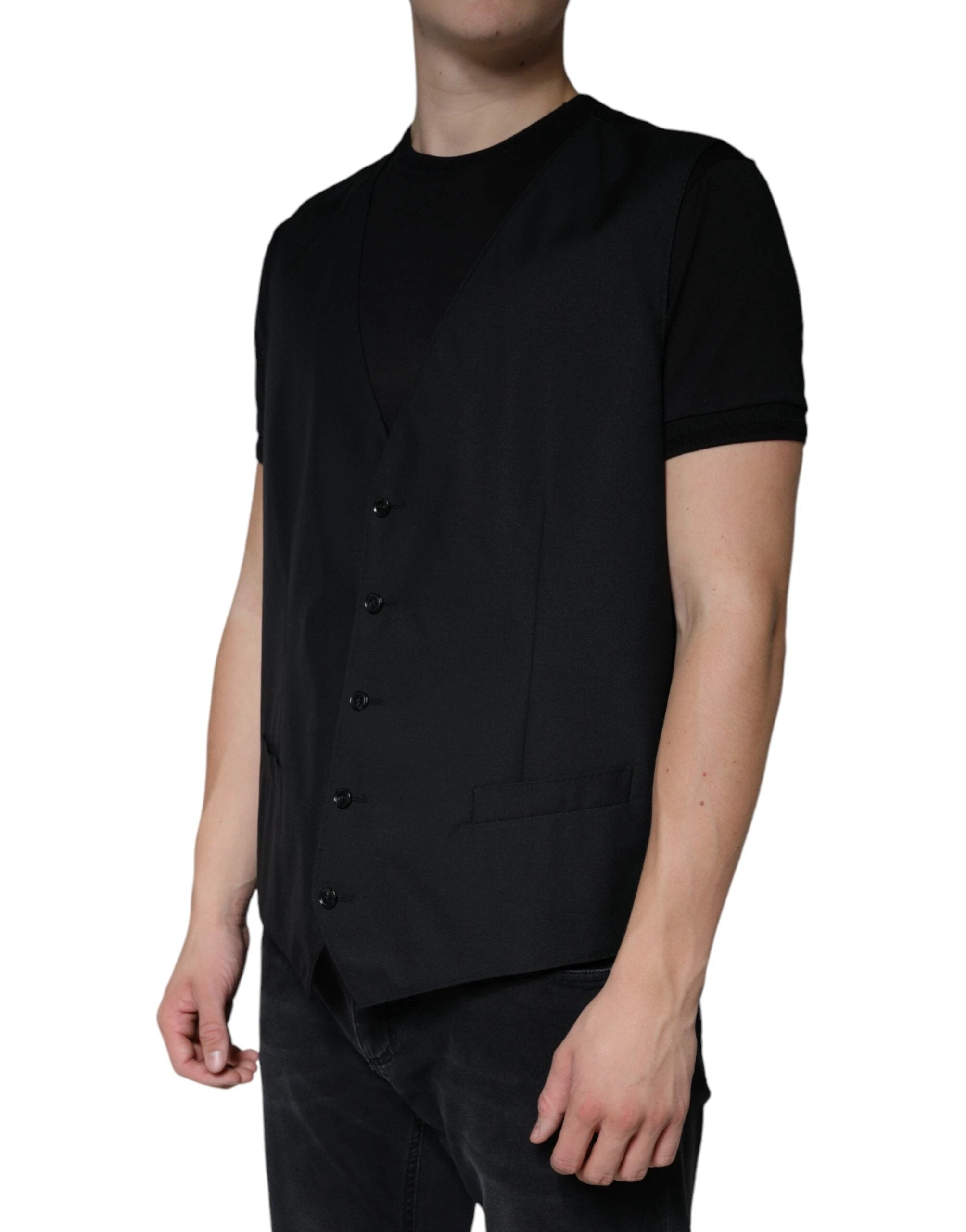 Dolce & Gabbana Black Wool Waistcoat Dress Formal Vest by Dolce & Gabbana