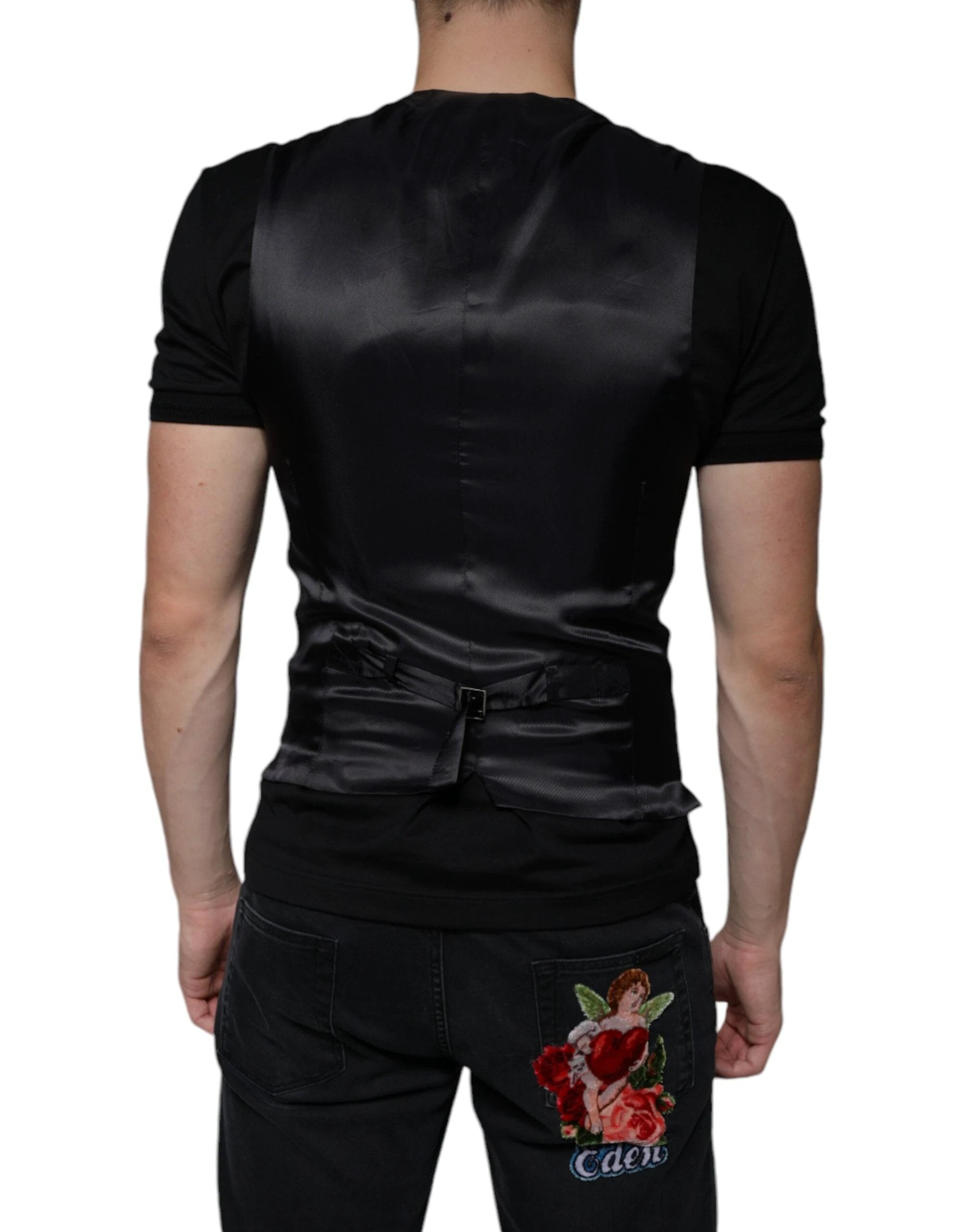 Dolce & Gabbana Black Leather Waistcoat Dress Formal Vest by Dolce & Gabbana