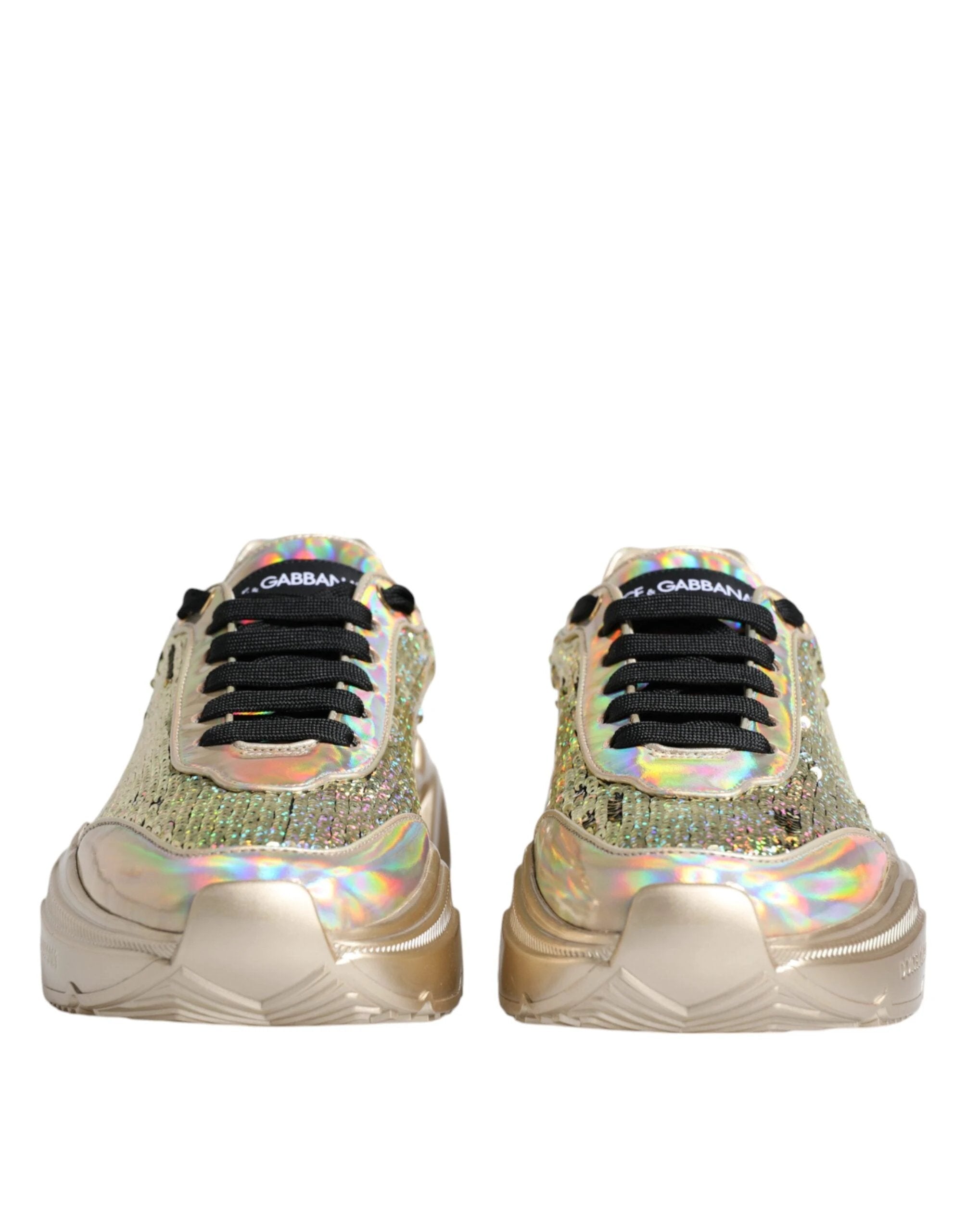 Dolce & Gabbana Gold Sequin Iridiscent Daymaster Sneakers Shoes by Dolce & Gabbana