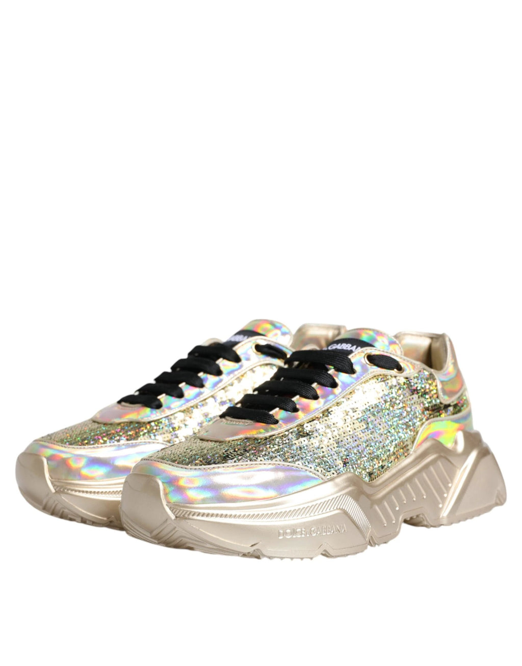 Dolce & Gabbana Gold Sequin Iridiscent Daymaster Sneakers Shoes by Dolce & Gabbana