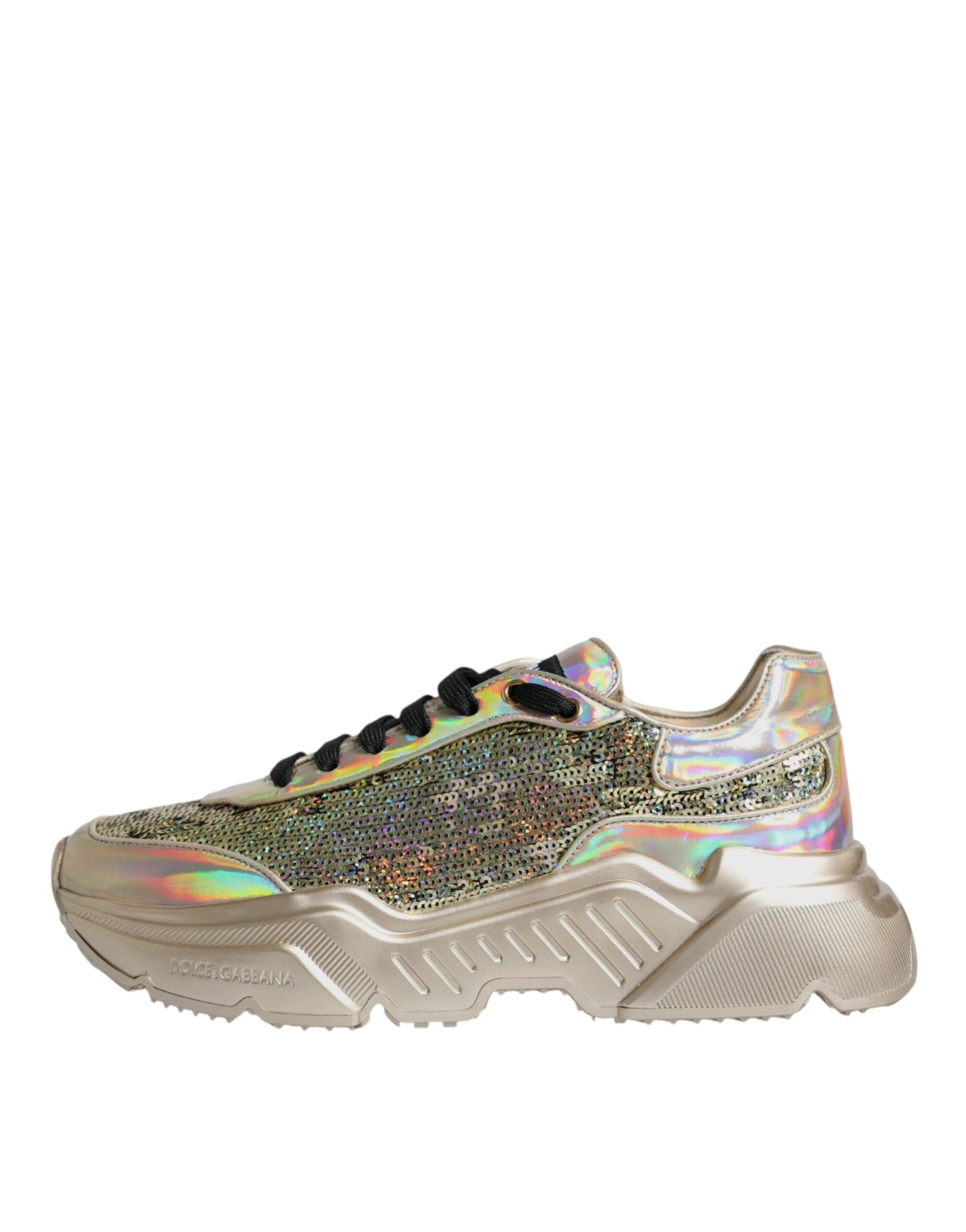 Dolce & Gabbana Gold Sequin Iridiscent Daymaster Sneakers Shoes by Dolce & Gabbana