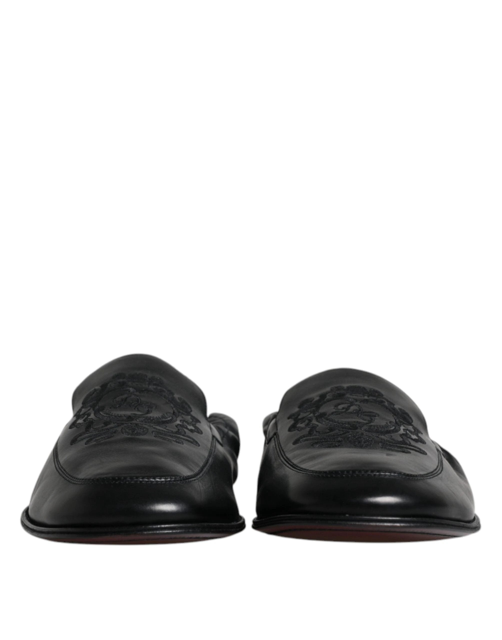 Dolce & Gabbana Black Logo Embroidered Leather Loafer Men Dress Shoes by Dolce & Gabbana