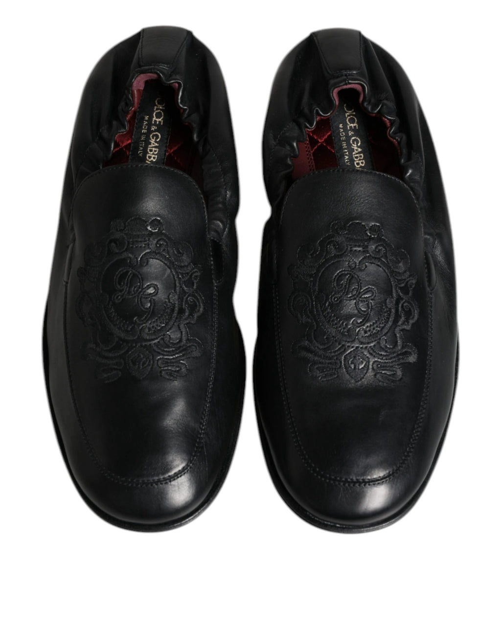 Dolce & Gabbana Black Logo Embroidered Leather Loafer Men Dress Shoes by Dolce & Gabbana