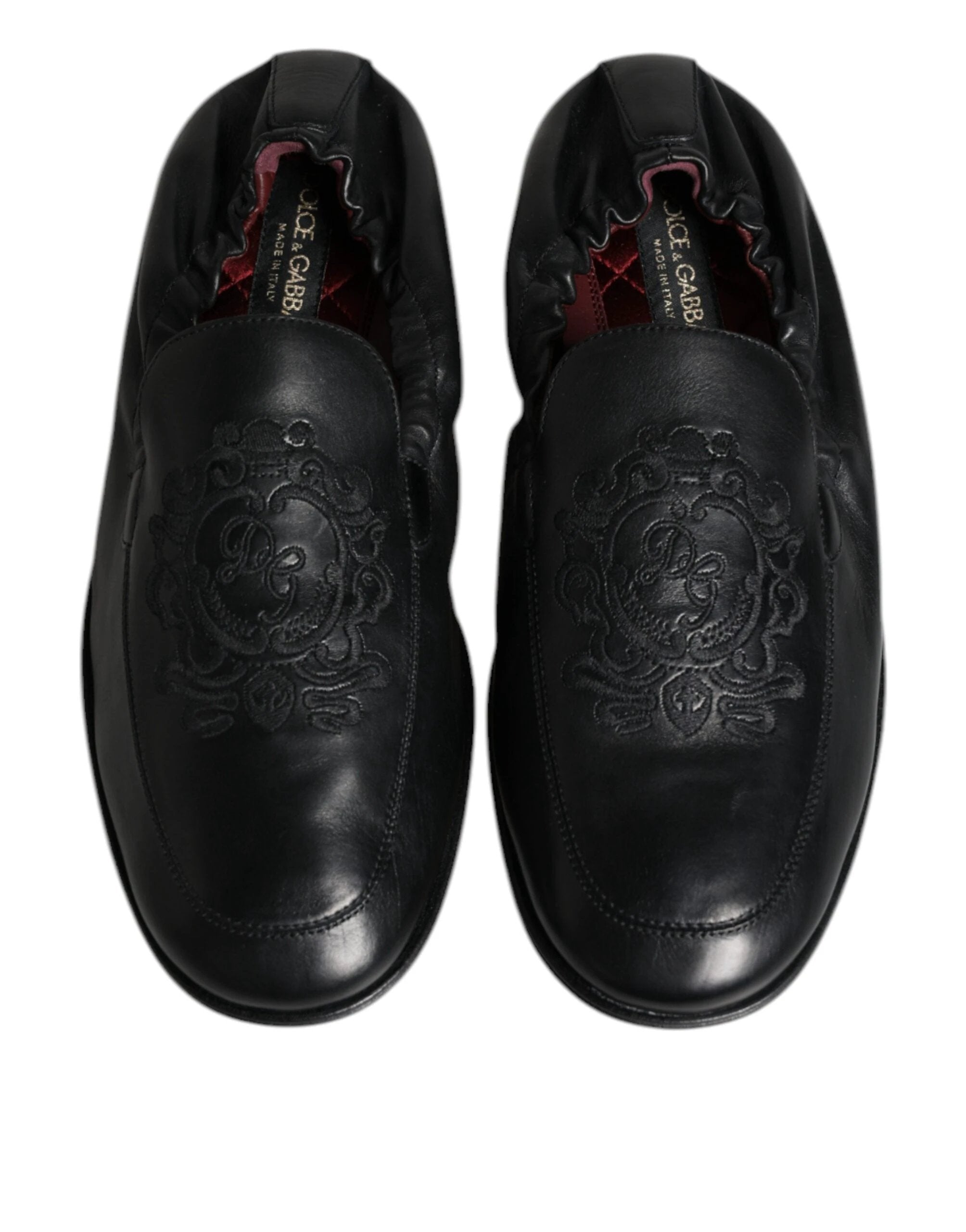 Dolce & Gabbana Black Logo Embroidered Leather Loafer Men Dress Shoes by Dolce & Gabbana