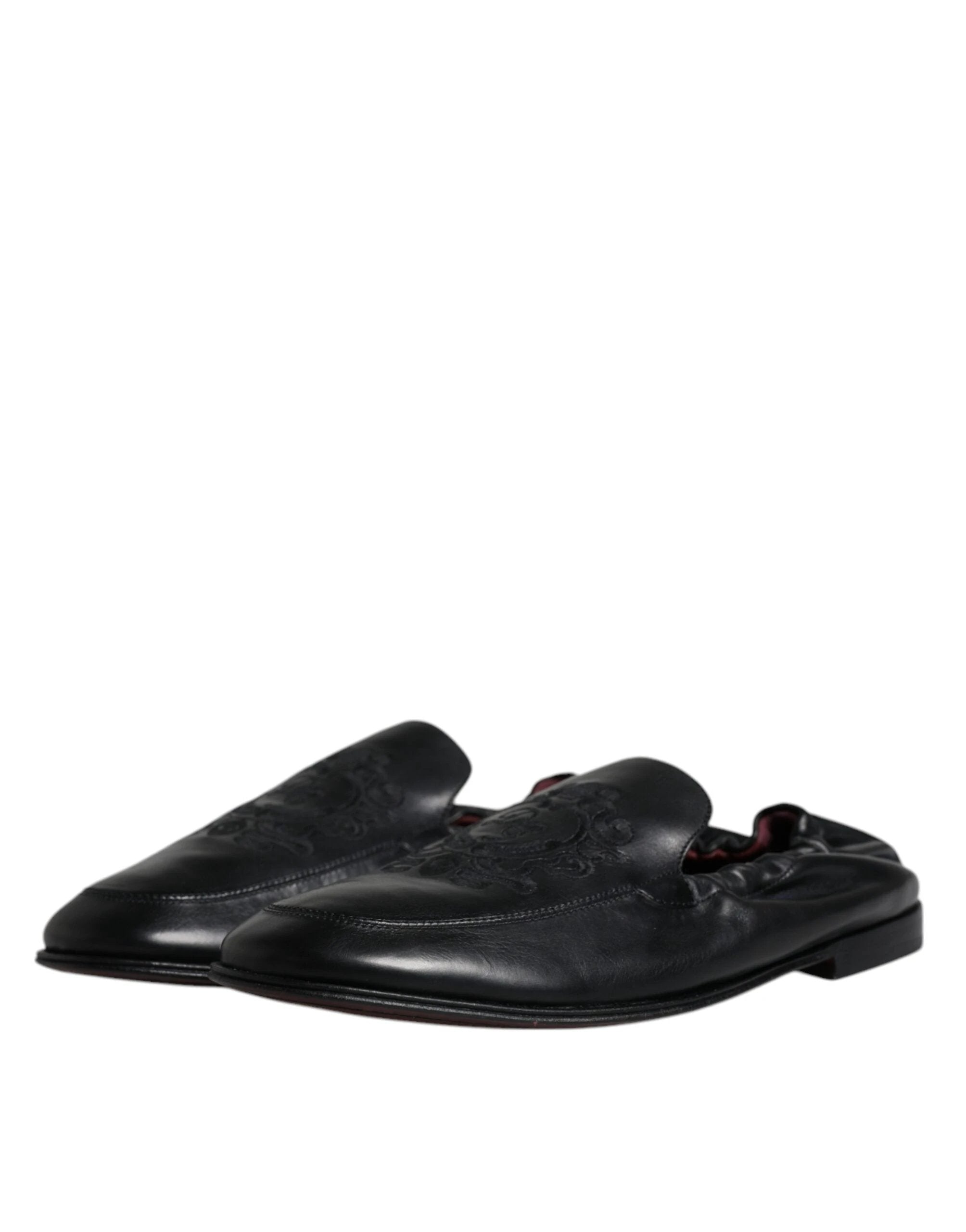 Dolce & Gabbana Black Logo Embroidered Leather Loafer Men Dress Shoes by Dolce & Gabbana