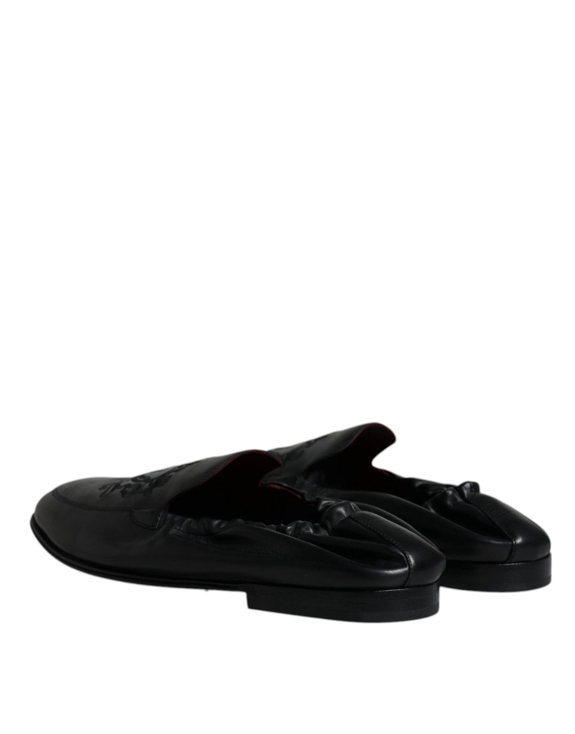 Dolce & Gabbana Black Logo Embroidered Leather Loafer Men Dress Shoes by Dolce & Gabbana