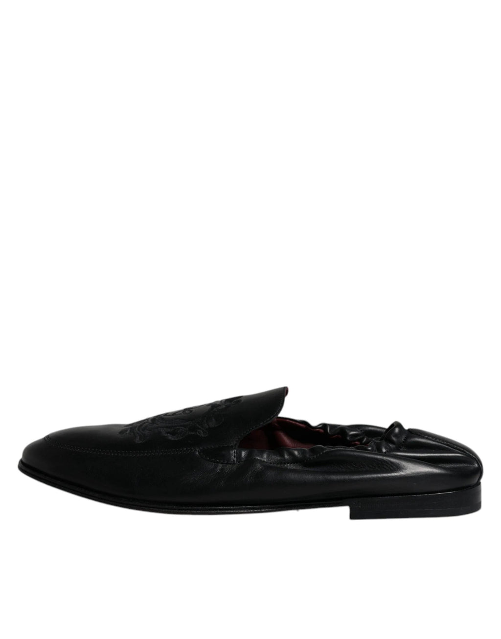 Dolce & Gabbana Black Logo Embroidered Leather Loafer Men Dress Shoes by Dolce & Gabbana