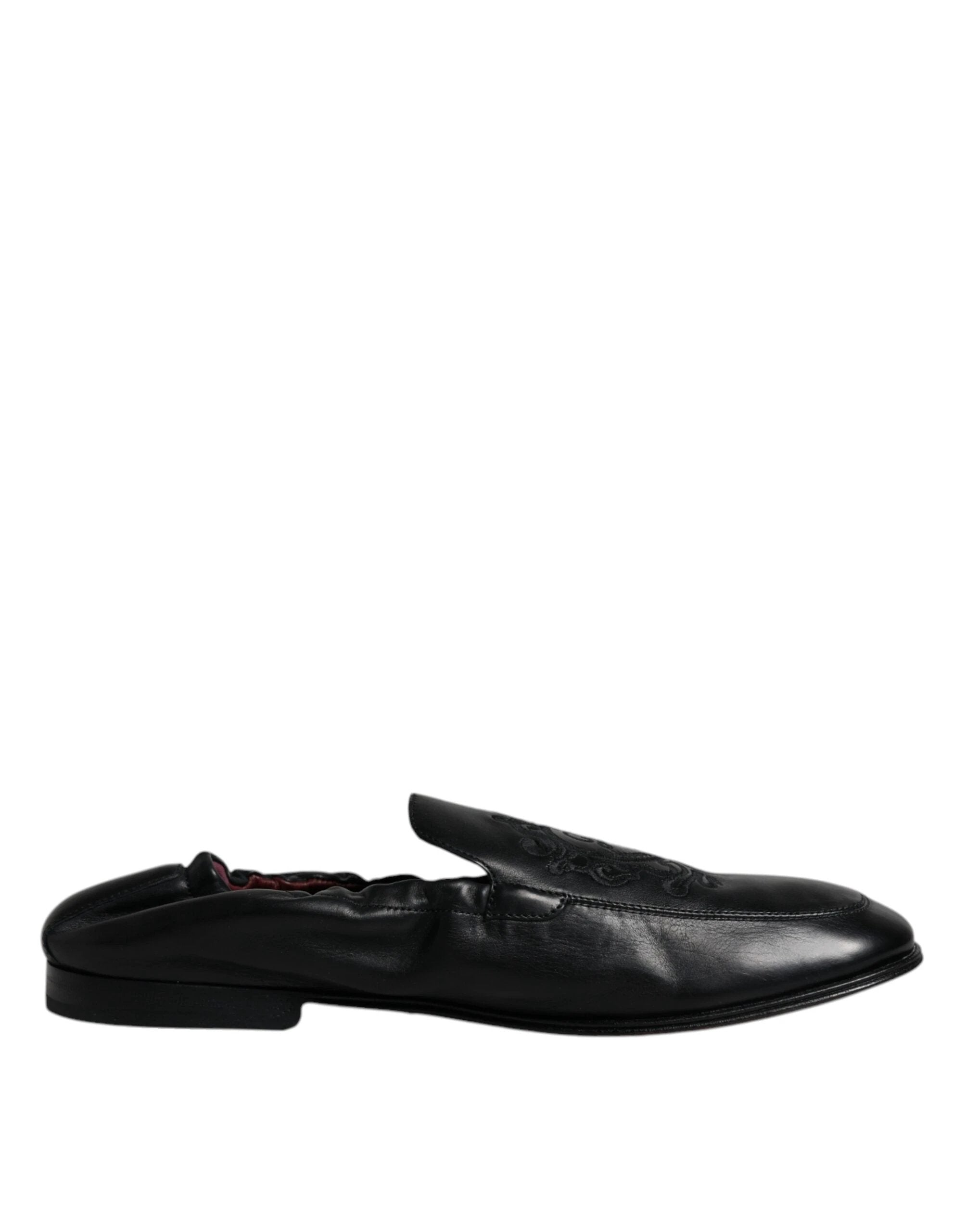 Dolce & Gabbana Black Logo Embroidered Leather Loafer Men Dress Shoes by Dolce & Gabbana