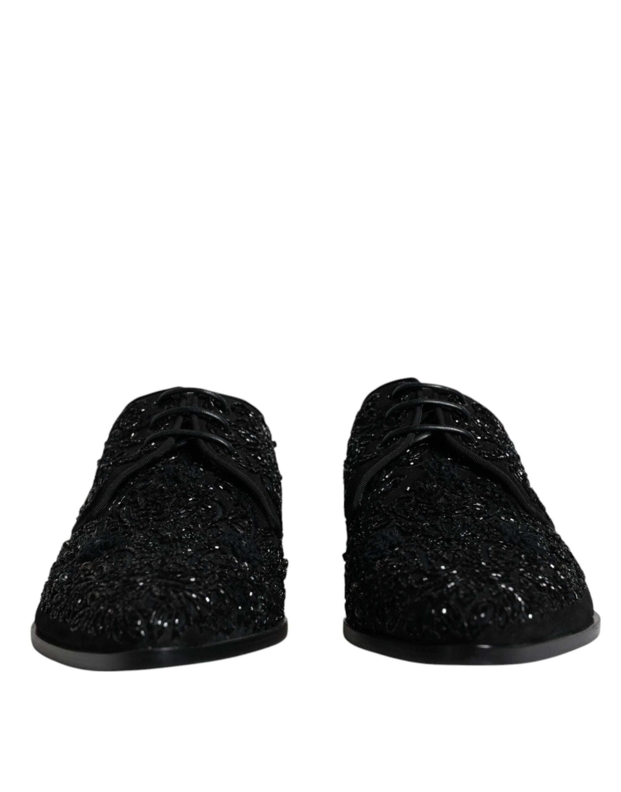 Dolce & Gabbana Black Embellished Suede Derby Formal Shoes by Dolce & Gabbana