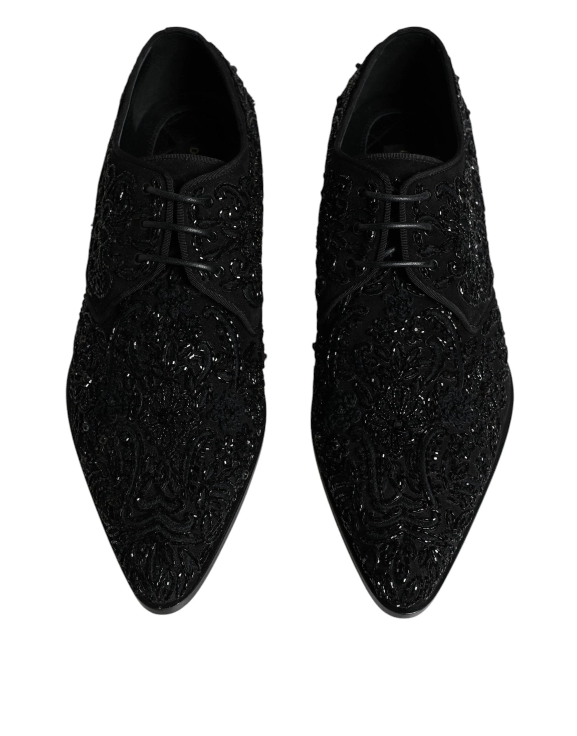 Dolce & Gabbana Black Embellished Suede Derby Formal Shoes by Dolce & Gabbana