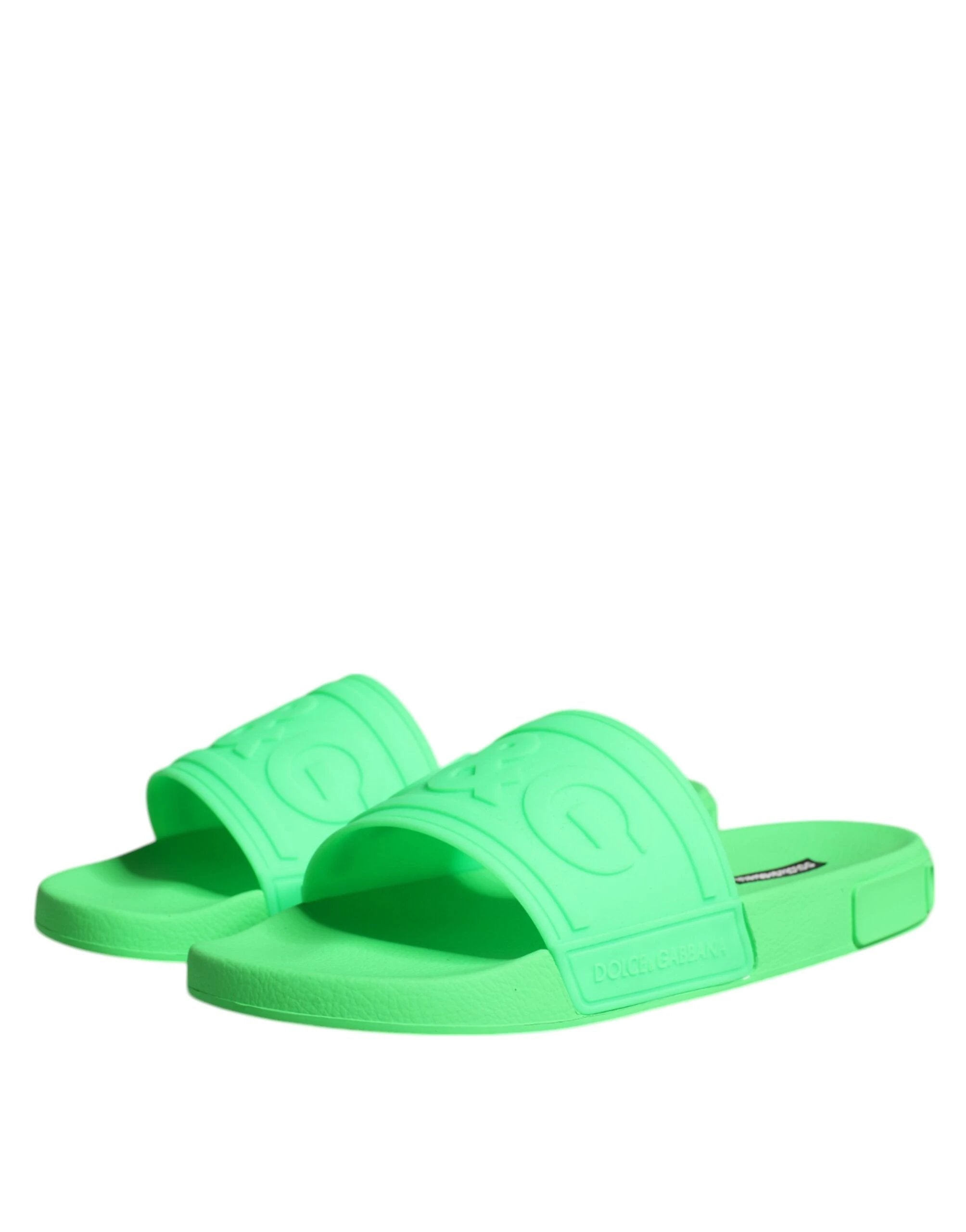 Dolce & Gabbana Green Leather Slides Sandals Beachwear Shoes by Dolce & Gabbana