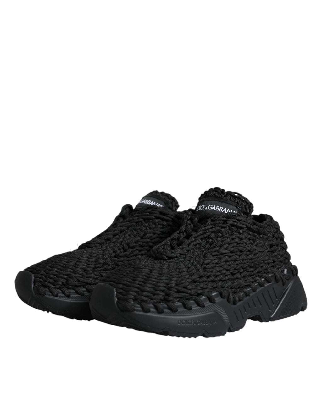 Dolce & Gabbana Black Knitted Daymaster Sneakers Shoes by Dolce & Gabbana
