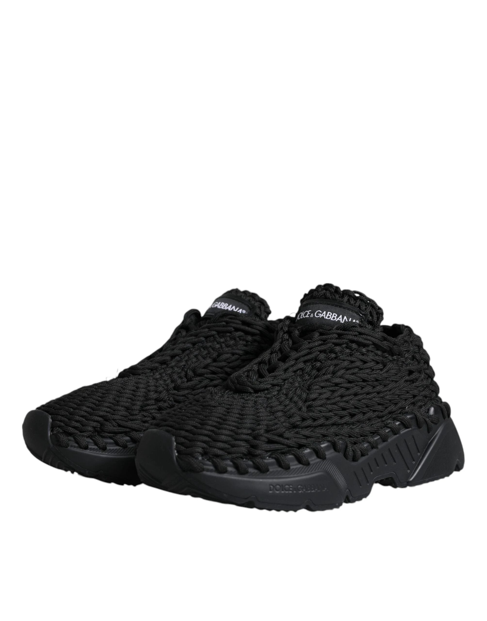 Dolce & Gabbana Black Knitted Daymaster Sneakers Shoes by Dolce & Gabbana