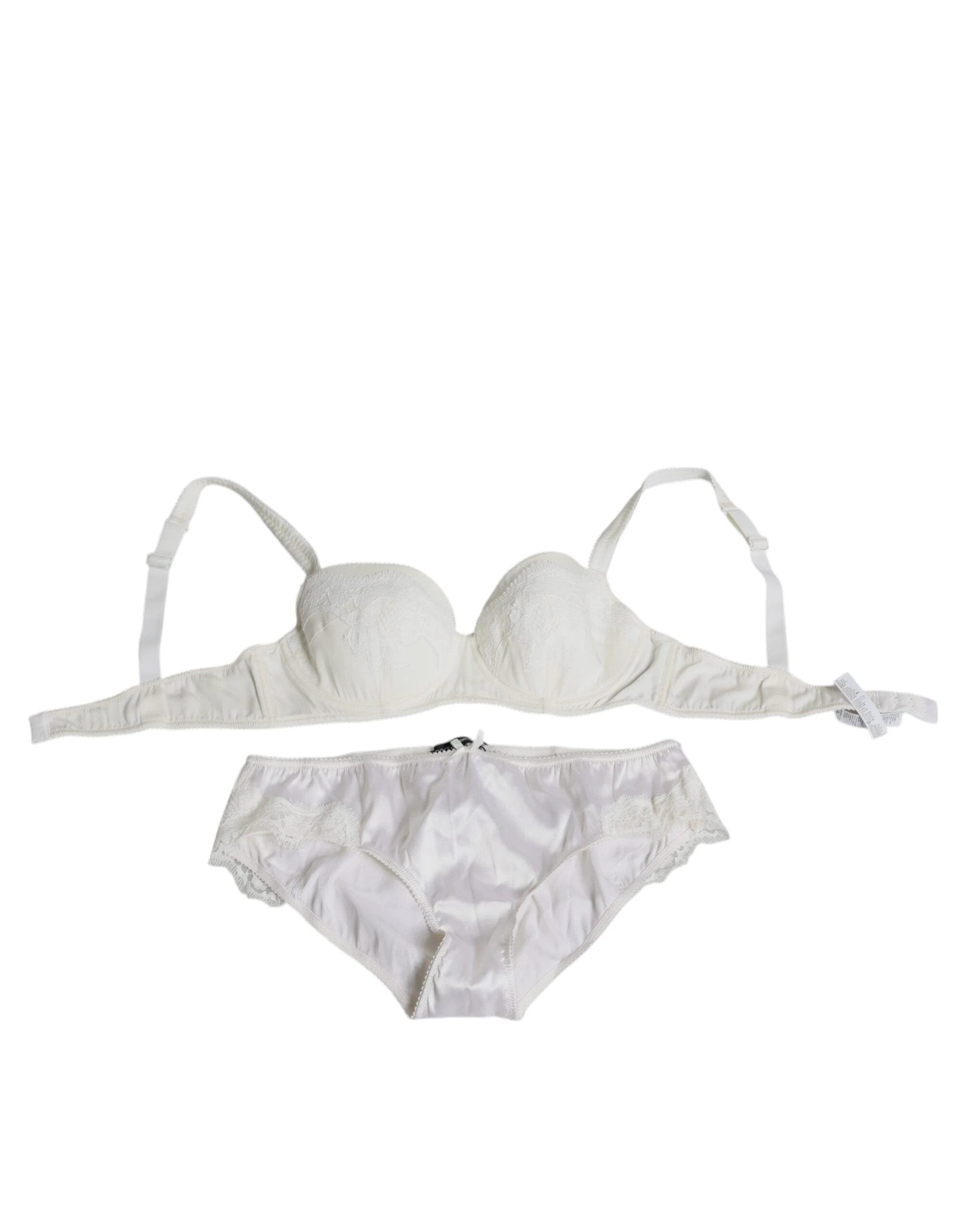 Dolce & Gabbana White Silk Stretch Panty Balconette Bra Underwear by Dolce & Gabbana
