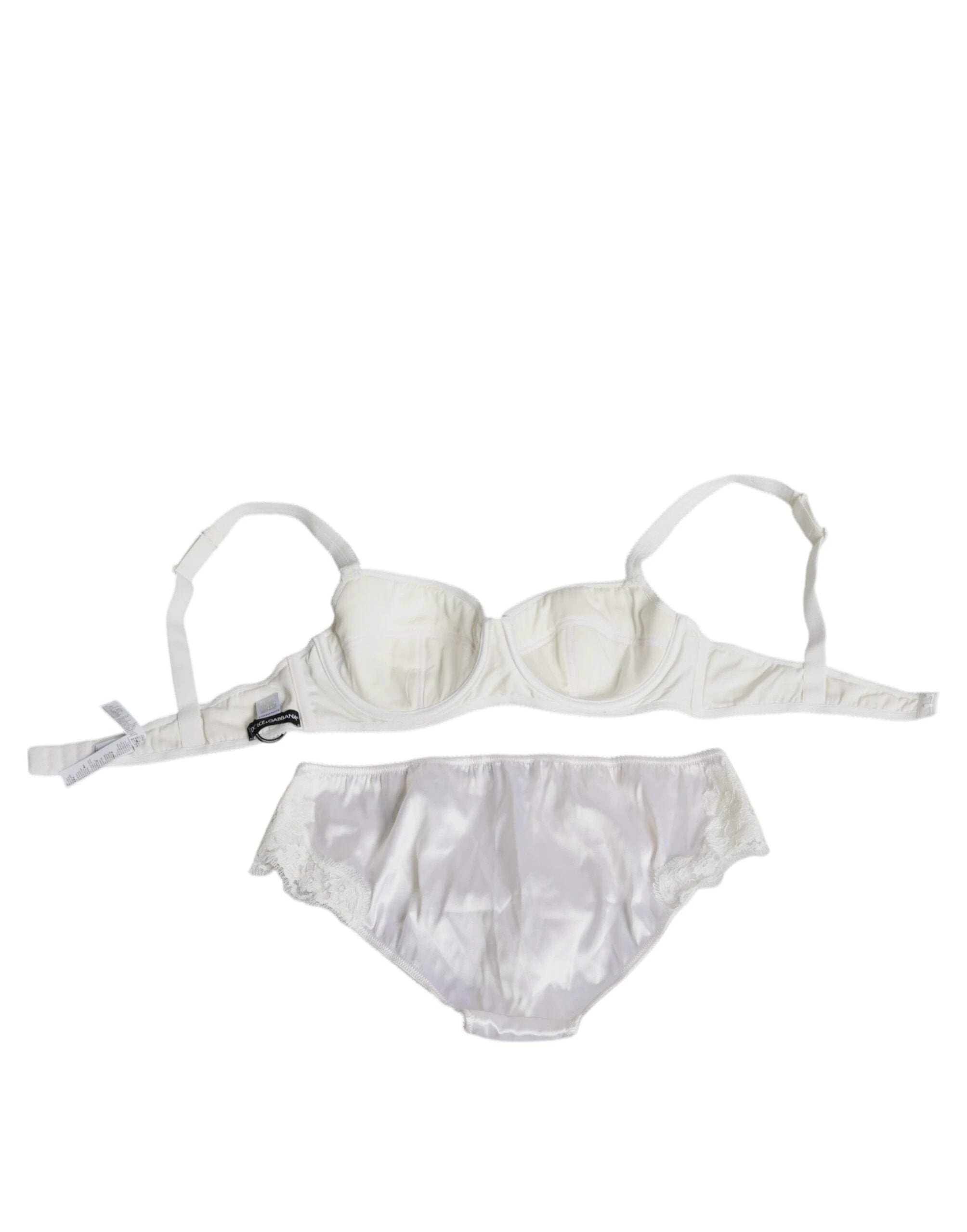 Dolce & Gabbana White Silk Stretch Panty Balconette Bra Underwear by Dolce & Gabbana