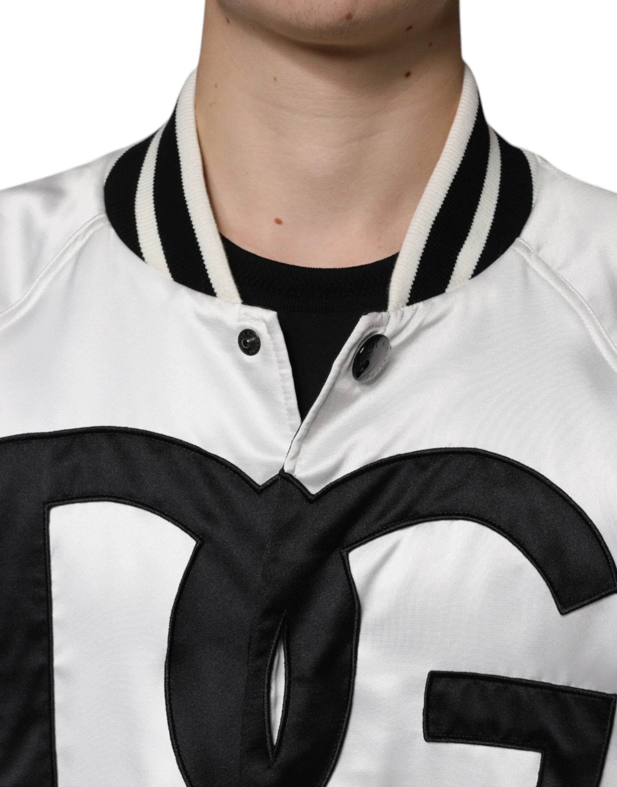 Dolce & Gabbana White Polyester Logo Full Zip Bomber Jacket by Dolce & Gabbana