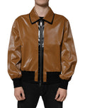 Dolce & Gabbana Brown Leather Full Zip Men Bomber Jacket by Dolce & Gabbana