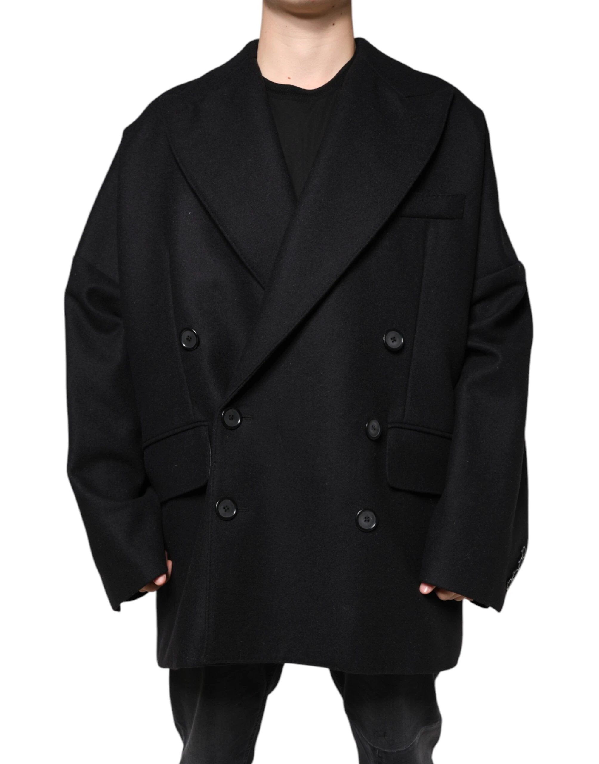 Dolce & Gabbana Black Wool Double Breasted Men Coat Jacket by Dolce & Gabbana
