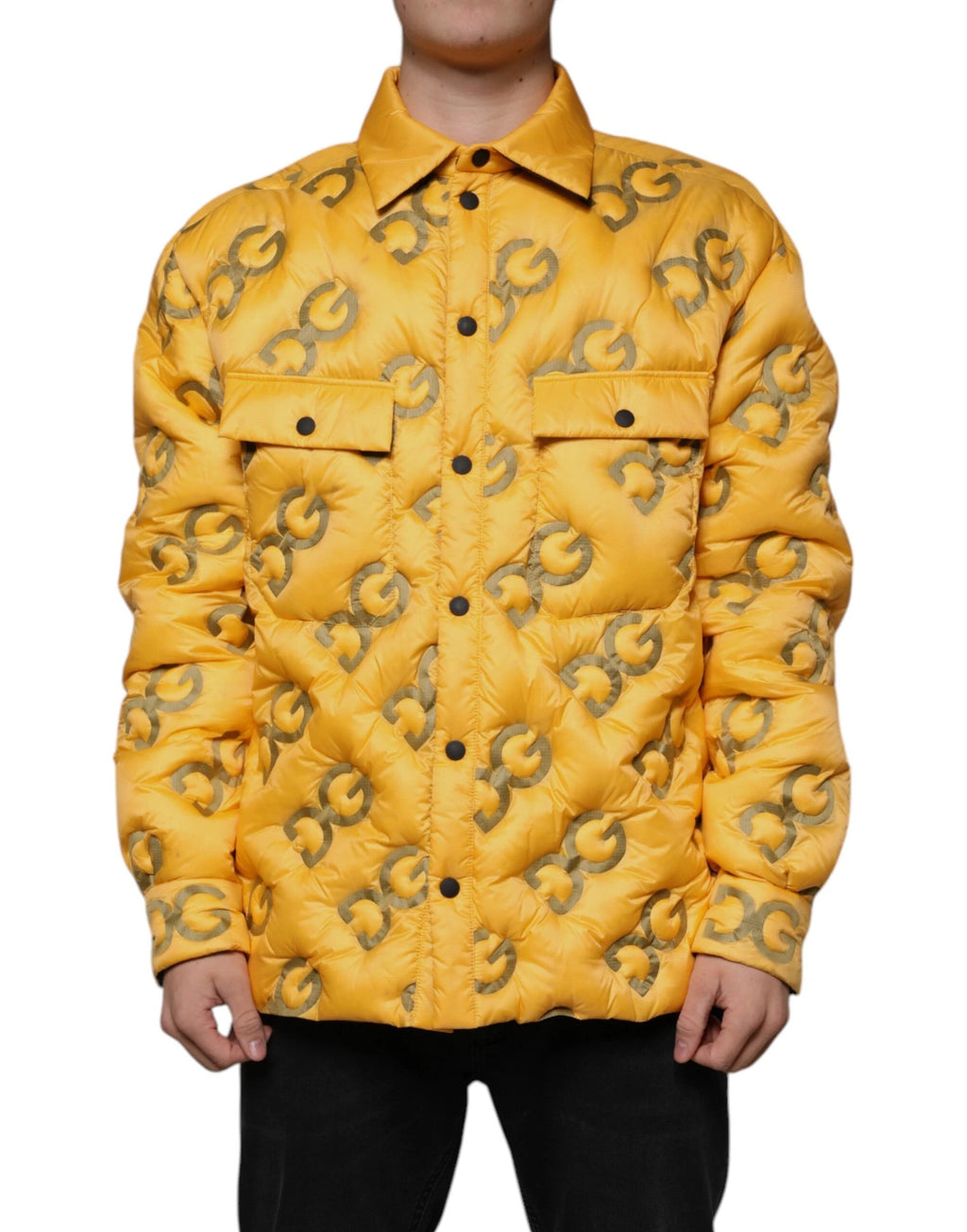 Dolce & Gabbana Yellow Logo Padded Buttoned Blouson Jacket by Dolce & Gabbana