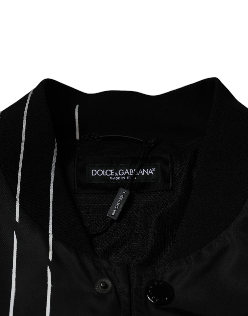 Dolce & Gabbana Black Polka Dot Stripe Nylon Bomber Jacket by Dolce & Gabbana