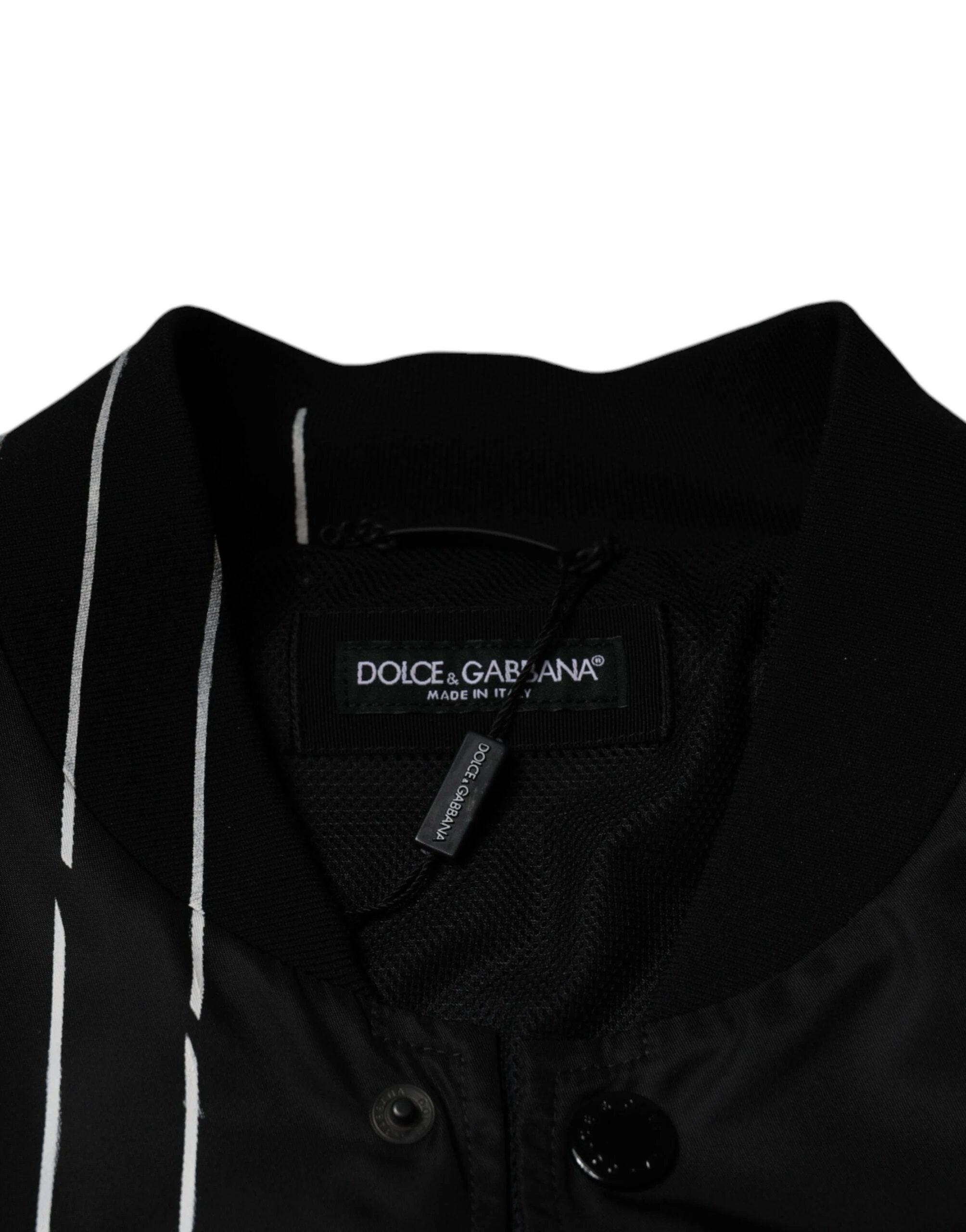 Dolce & Gabbana Black Polka Dot Stripe Nylon Bomber Jacket by Dolce & Gabbana