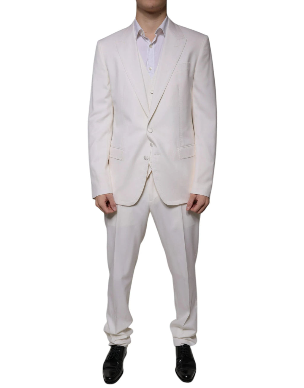 Dolce & Gabbana White Wool Silk 3 Piece SlimFit Formal Suit by Dolce & Gabbana