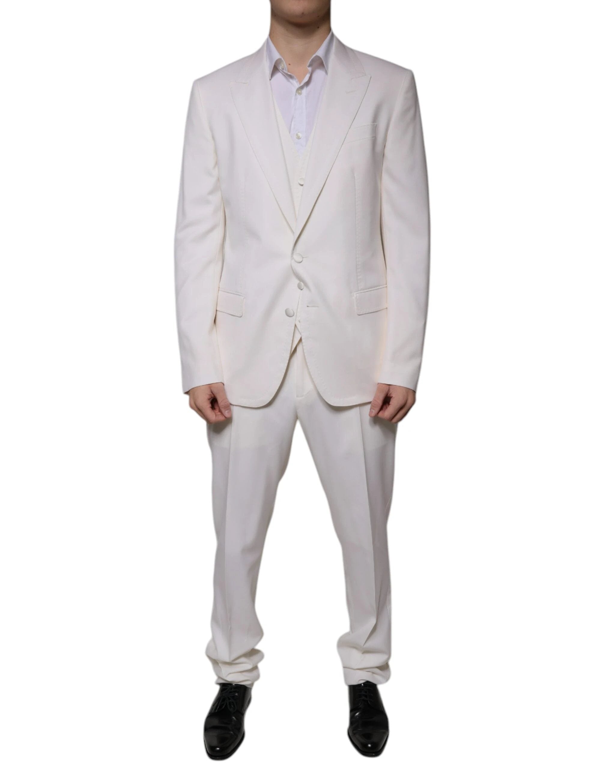 Dolce & Gabbana White Wool Silk 3 Piece SlimFit Formal Suit by Dolce & Gabbana