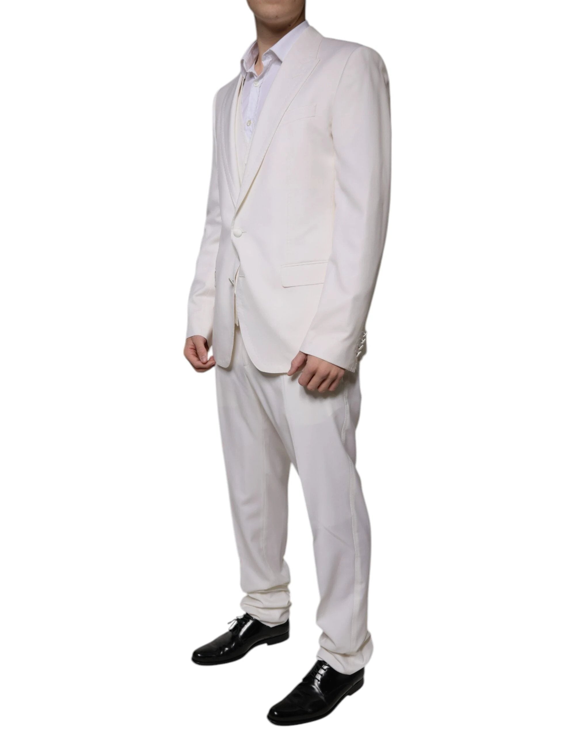 Dolce & Gabbana White Wool Silk 3 Piece SlimFit Formal Suit by Dolce & Gabbana