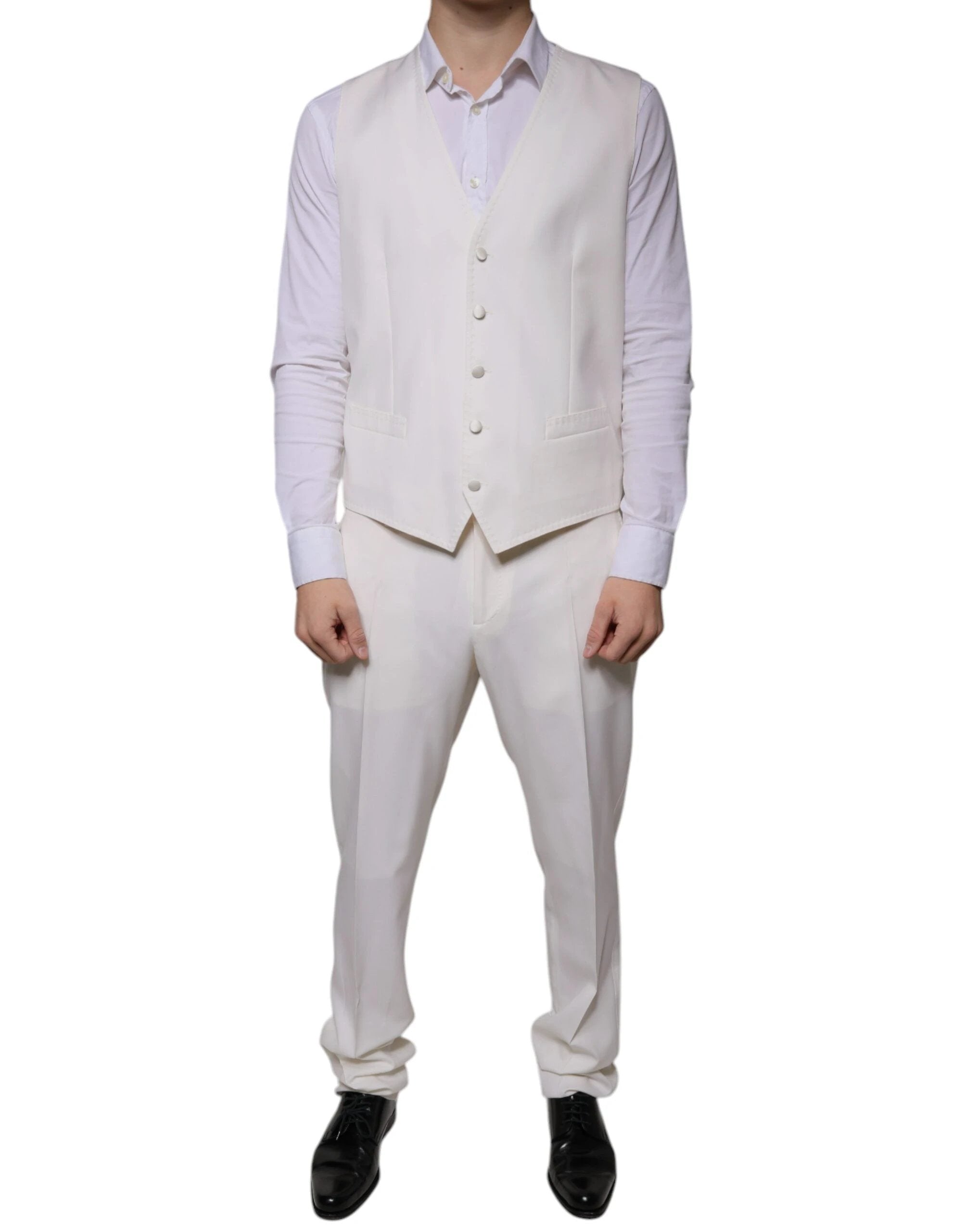 Dolce & Gabbana White Wool Silk 3 Piece SlimFit Formal Suit by Dolce & Gabbana
