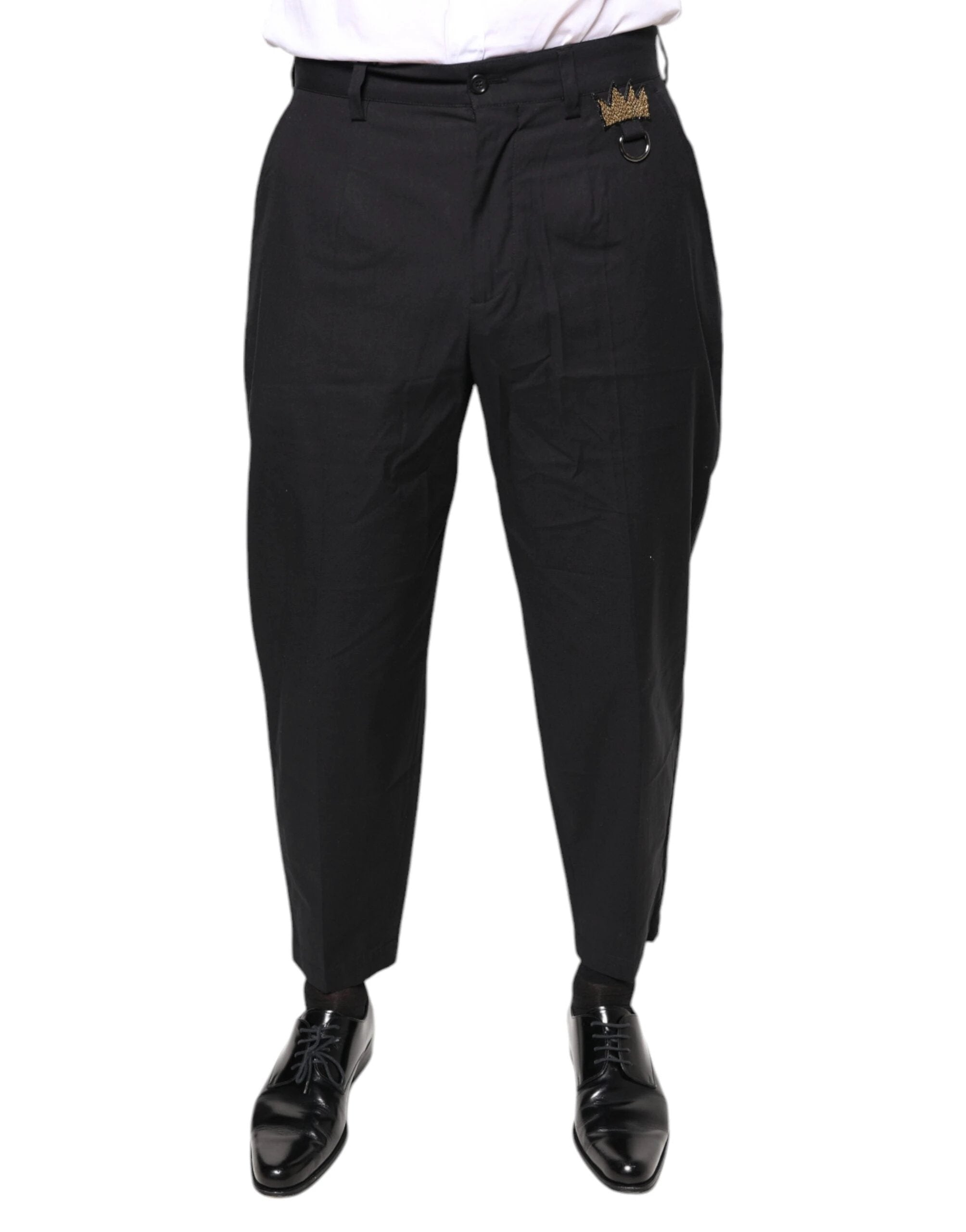 Dolce & Gabbana Black Crown Cotton Dress Pants by Dolce & Gabbana