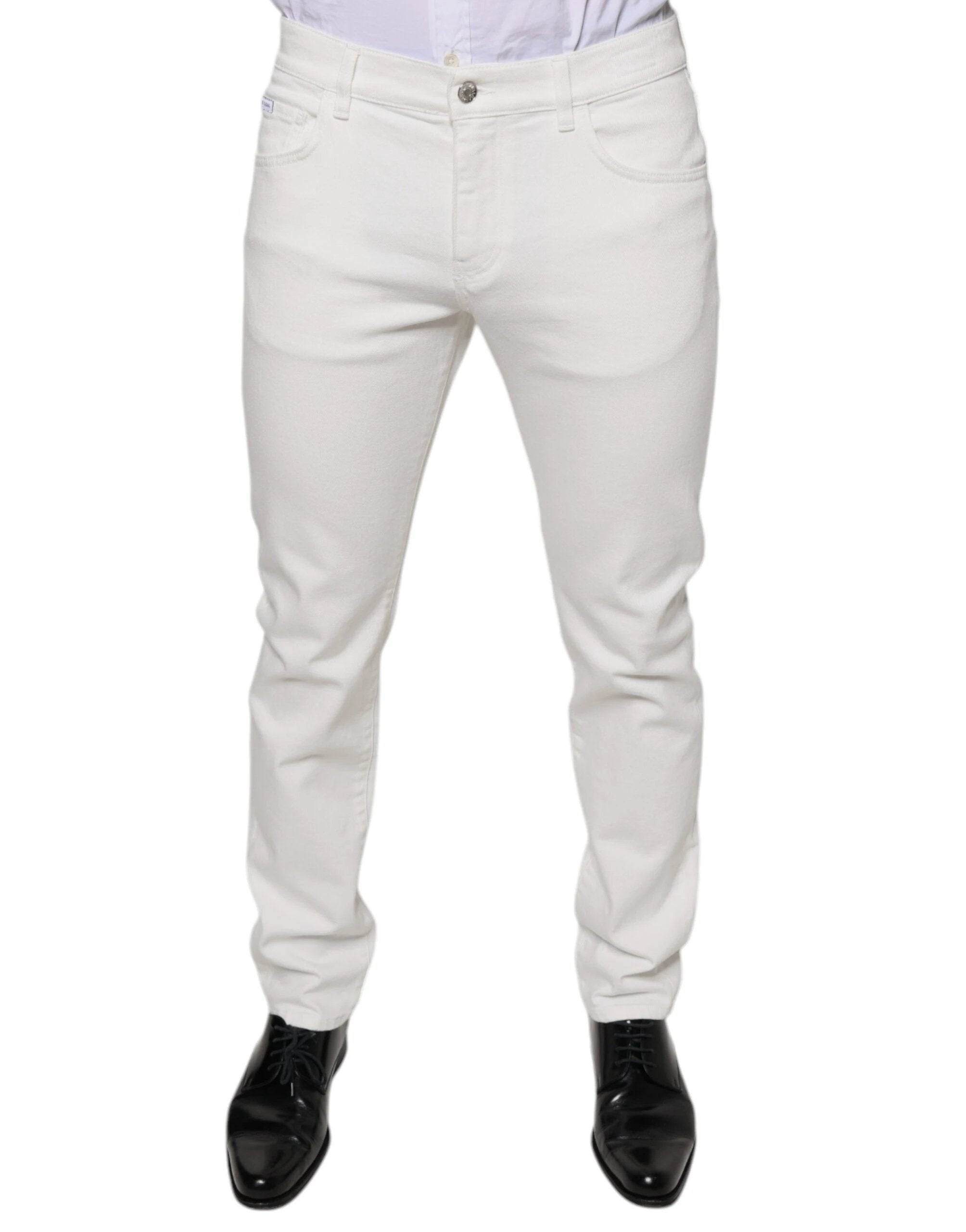 Dolce & Gabbana White Cotton Skinny Slim Men Denim Jeans by Dolce & Gabbana