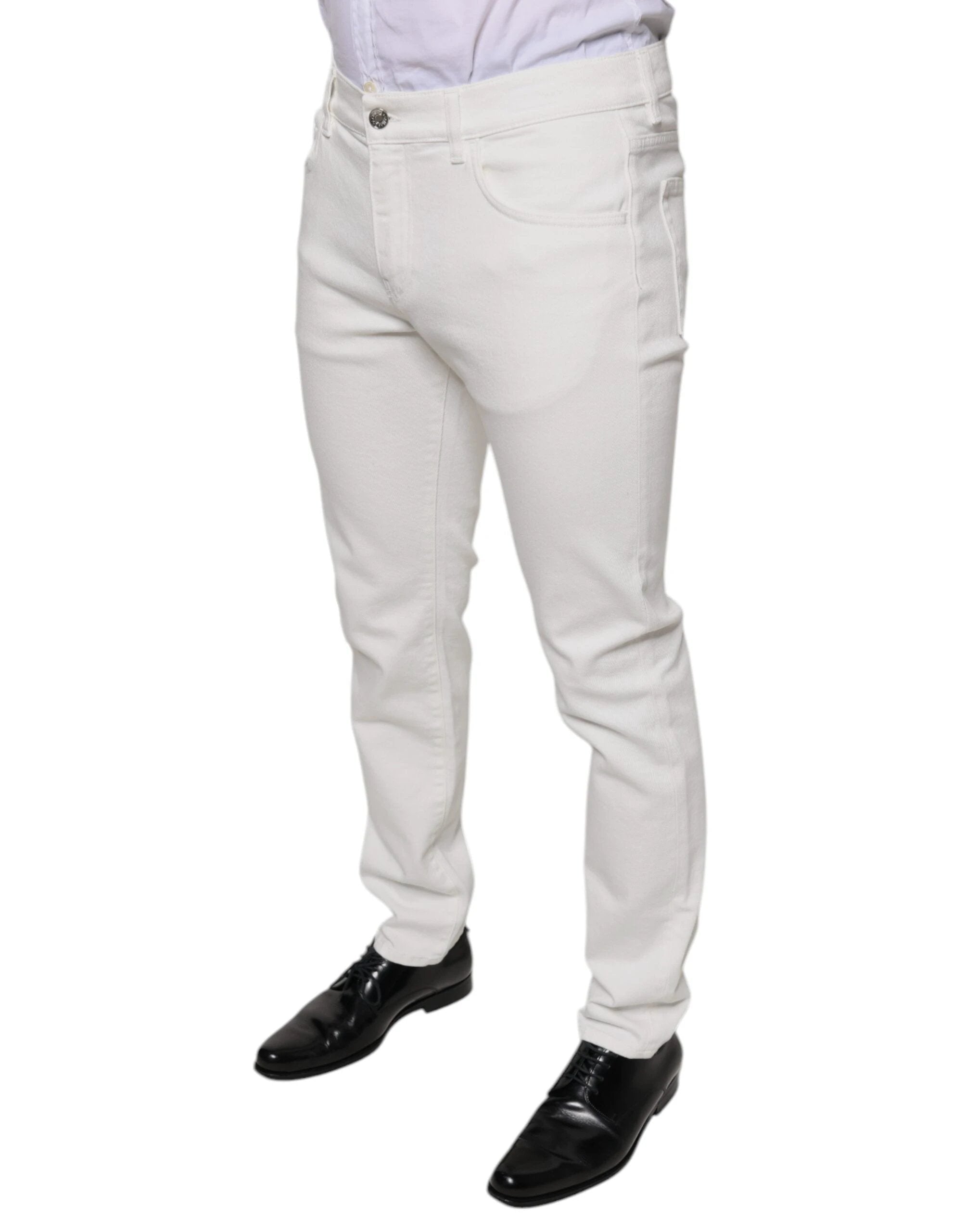 Dolce & Gabbana White Cotton Skinny Slim Men Denim Jeans by Dolce & Gabbana