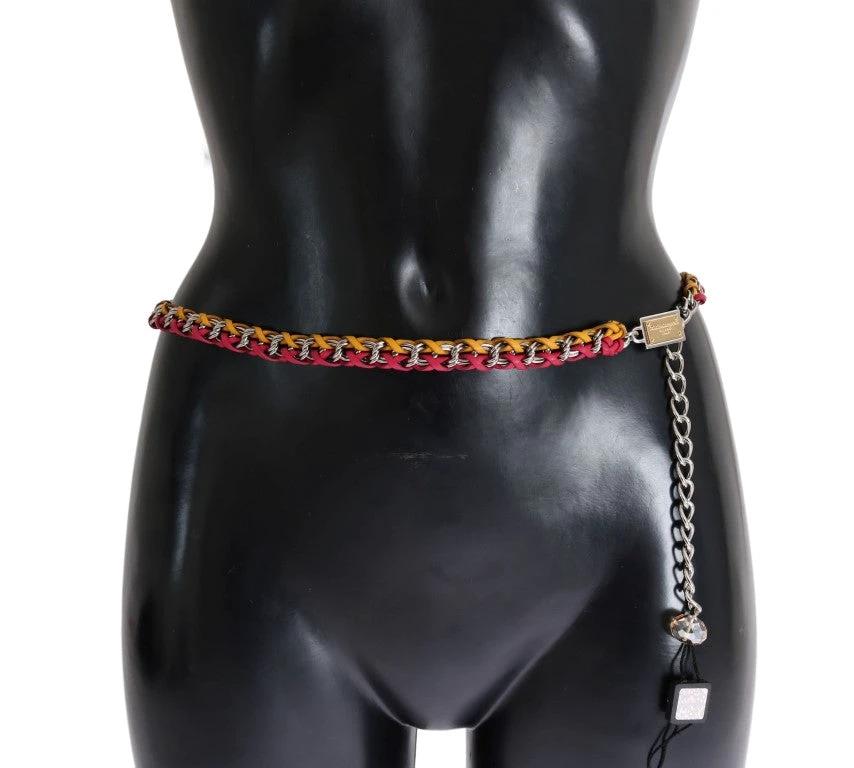 Dolce & Gabbana Red Yellow Leather Crystal Belt by Dolce & Gabbana