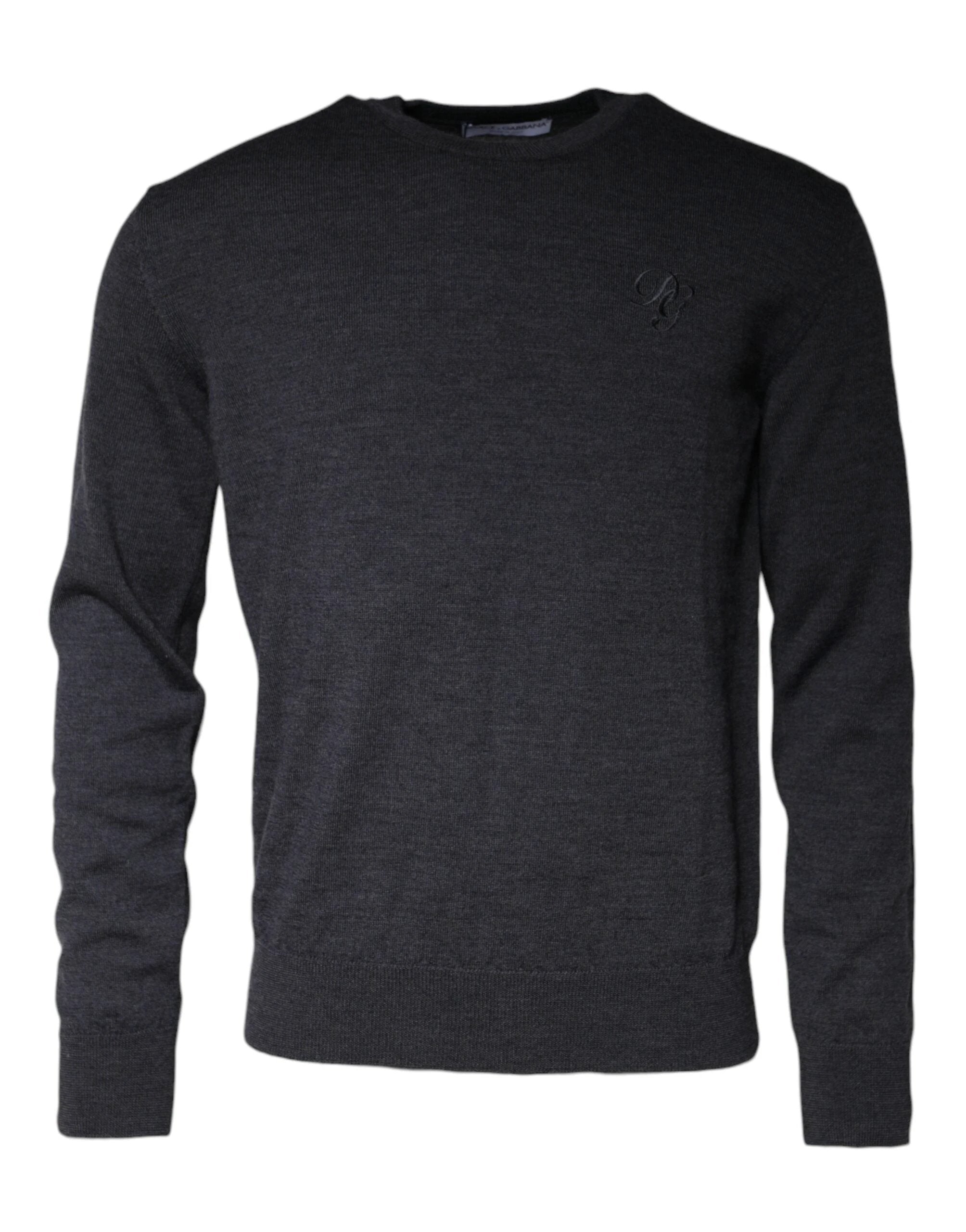 Dolce & Gabbana Dark Gray Wool Crew Neck Pullover Sweater by Dolce & Gabbana