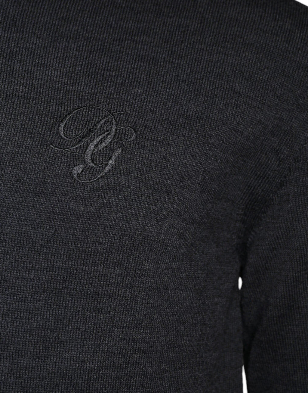 Dolce & Gabbana Dark Gray Wool Crew Neck Pullover Sweater by Dolce & Gabbana