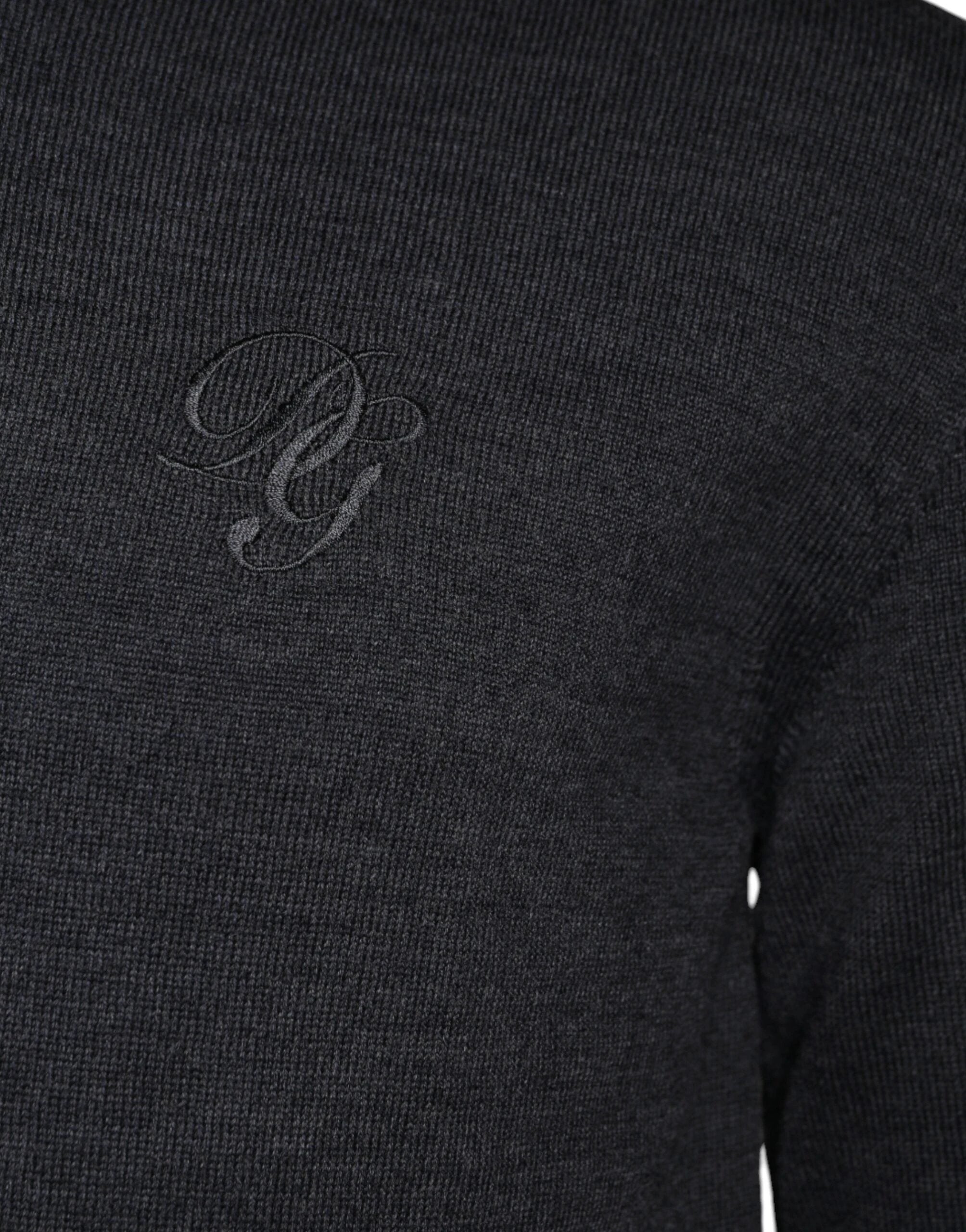 Dolce & Gabbana Dark Gray Wool Crew Neck Pullover Sweater by Dolce & Gabbana