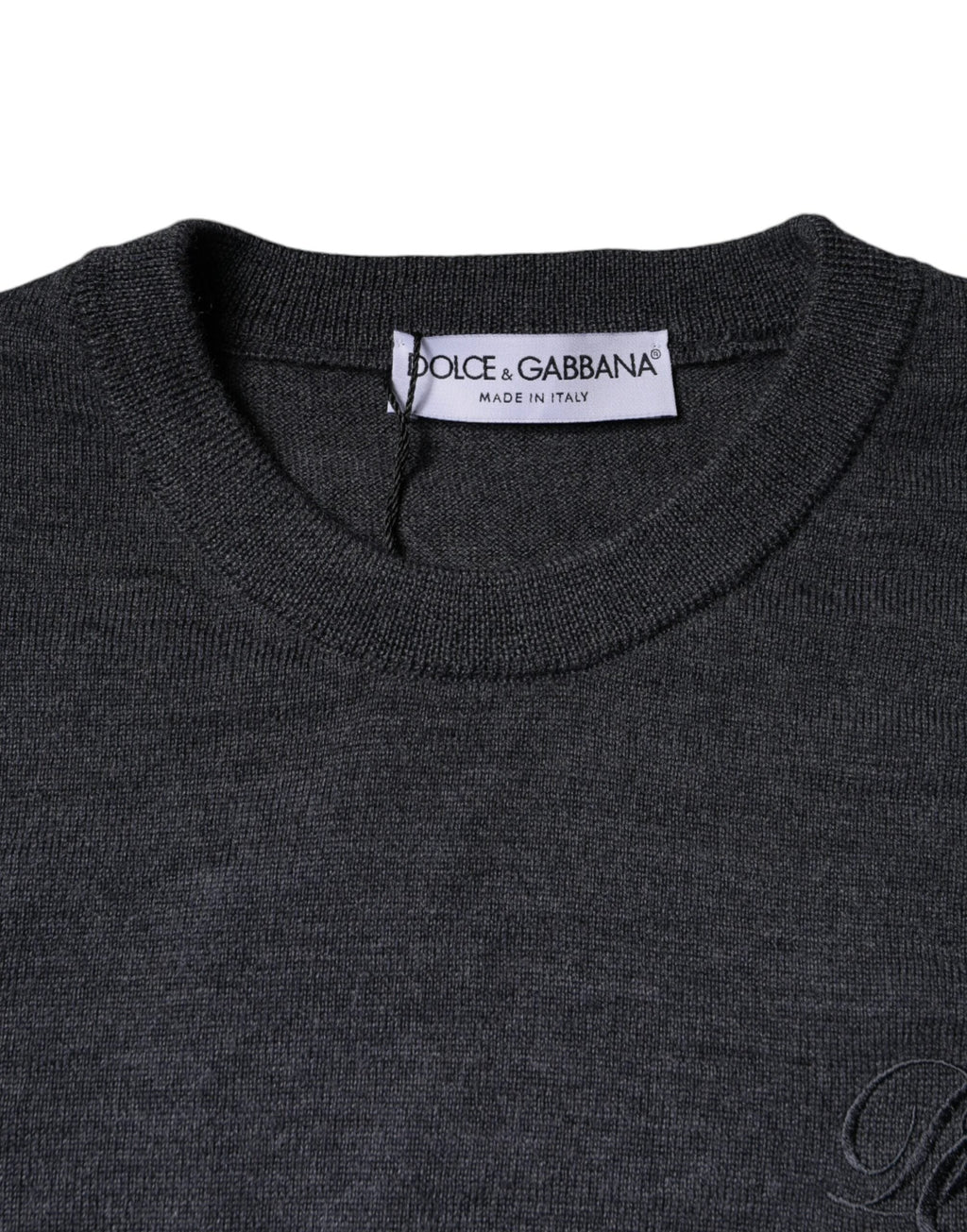 Dolce & Gabbana Dark Gray Wool Crew Neck Pullover Sweater by Dolce & Gabbana