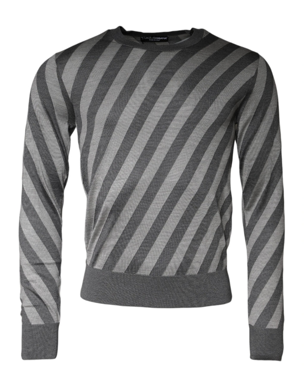 Dolce & Gabbana Gray Stripes Long Sleeve Round Neck Pullover Sweater by Dolce & Gabbana