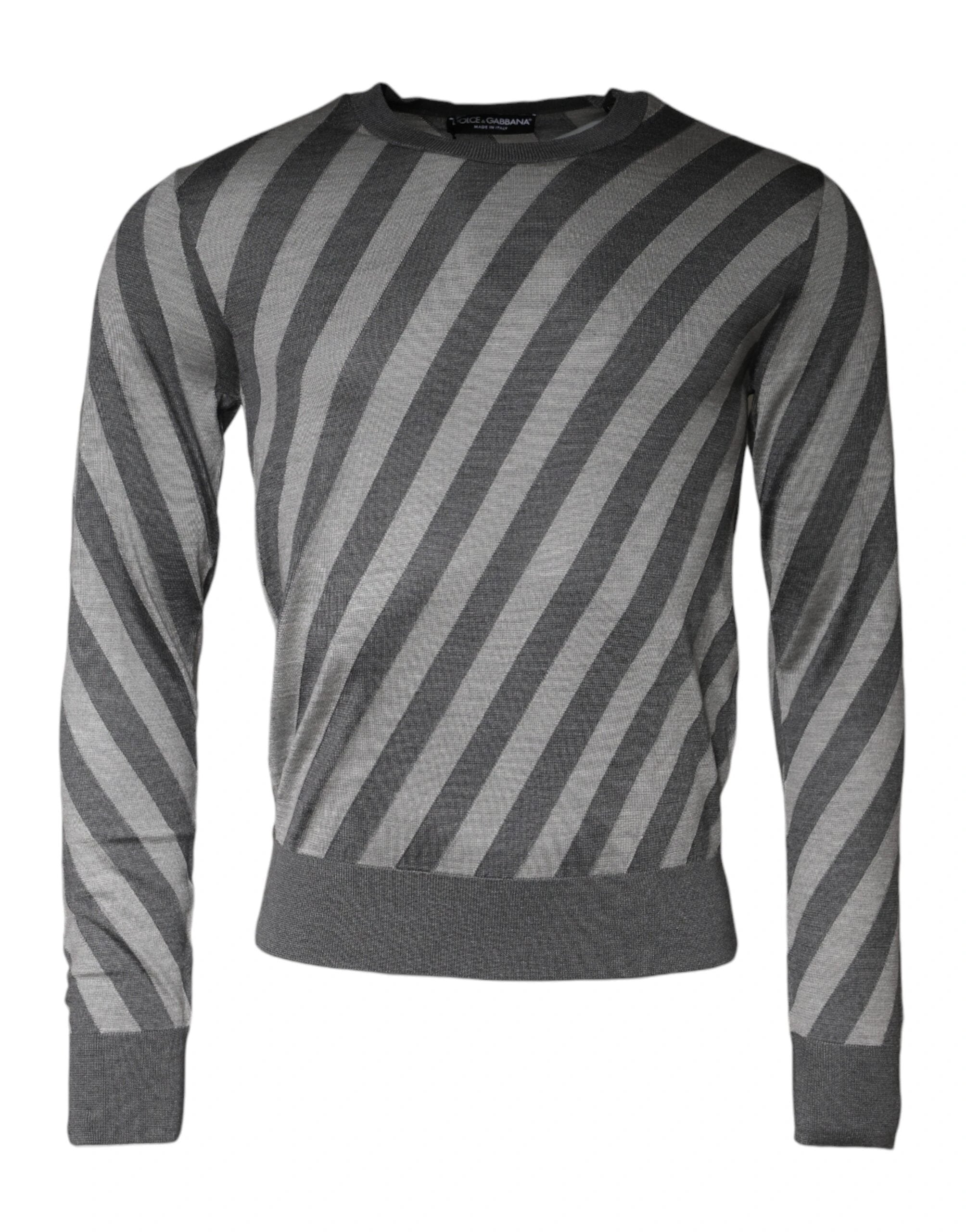 Dolce & Gabbana Gray Stripes Long Sleeve Round Neck Pullover Sweater by Dolce & Gabbana