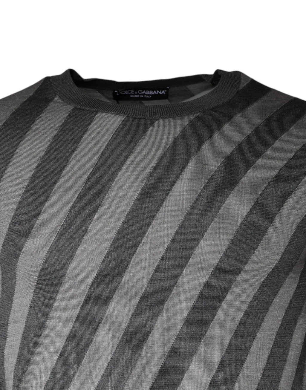 Dolce & Gabbana Gray Stripes Long Sleeve Round Neck Pullover Sweater by Dolce & Gabbana