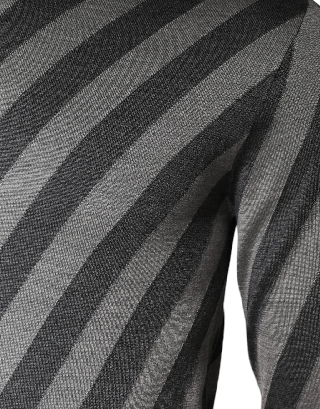 Dolce & Gabbana Gray Stripes Long Sleeve Round Neck Pullover Sweater by Dolce & Gabbana